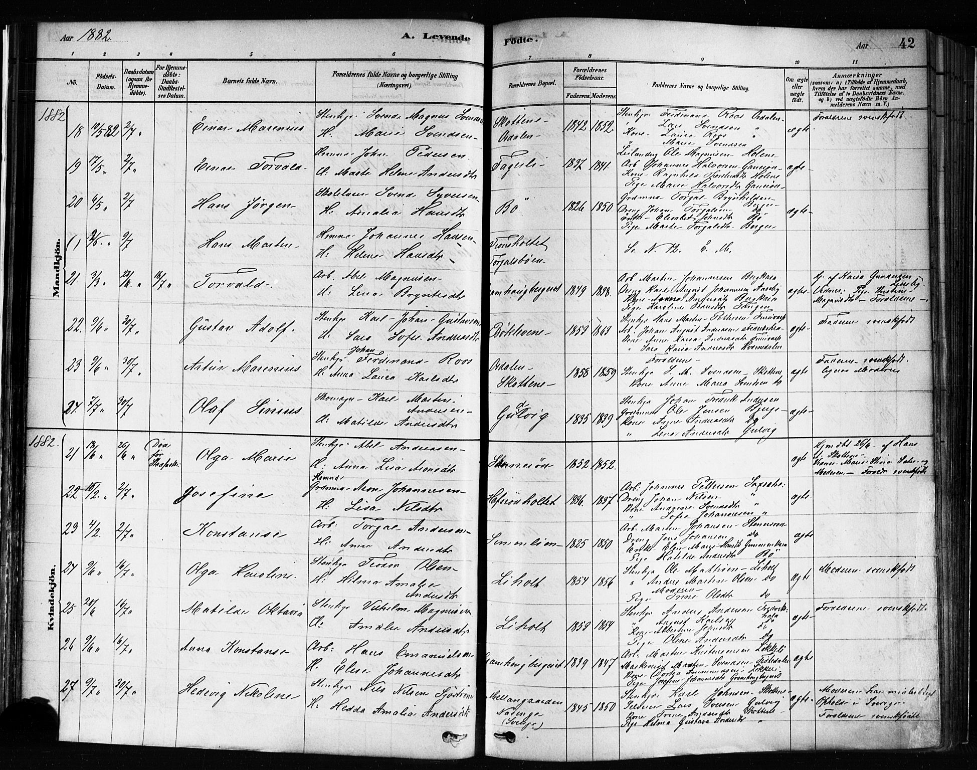 Idd prestekontor Kirkebøker, AV/SAO-A-10911/F/Fc/L0006a: Ministerialbok nr. III 6A, 1878-1903, s. 42