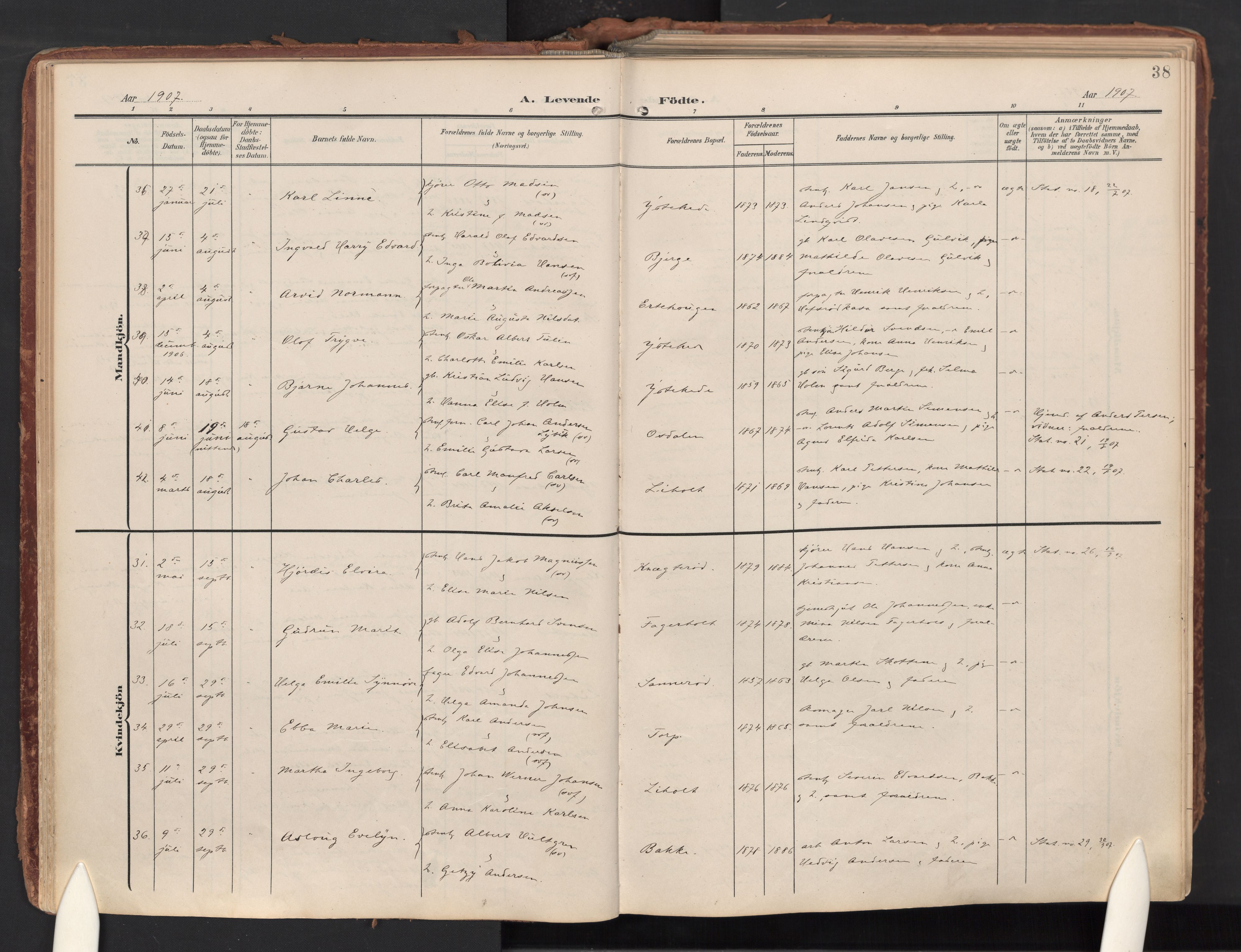 Idd prestekontor Kirkebøker, AV/SAO-A-10911/F/Fc/L0007: Ministerialbok nr. III 7, 1904-1925, s. 38