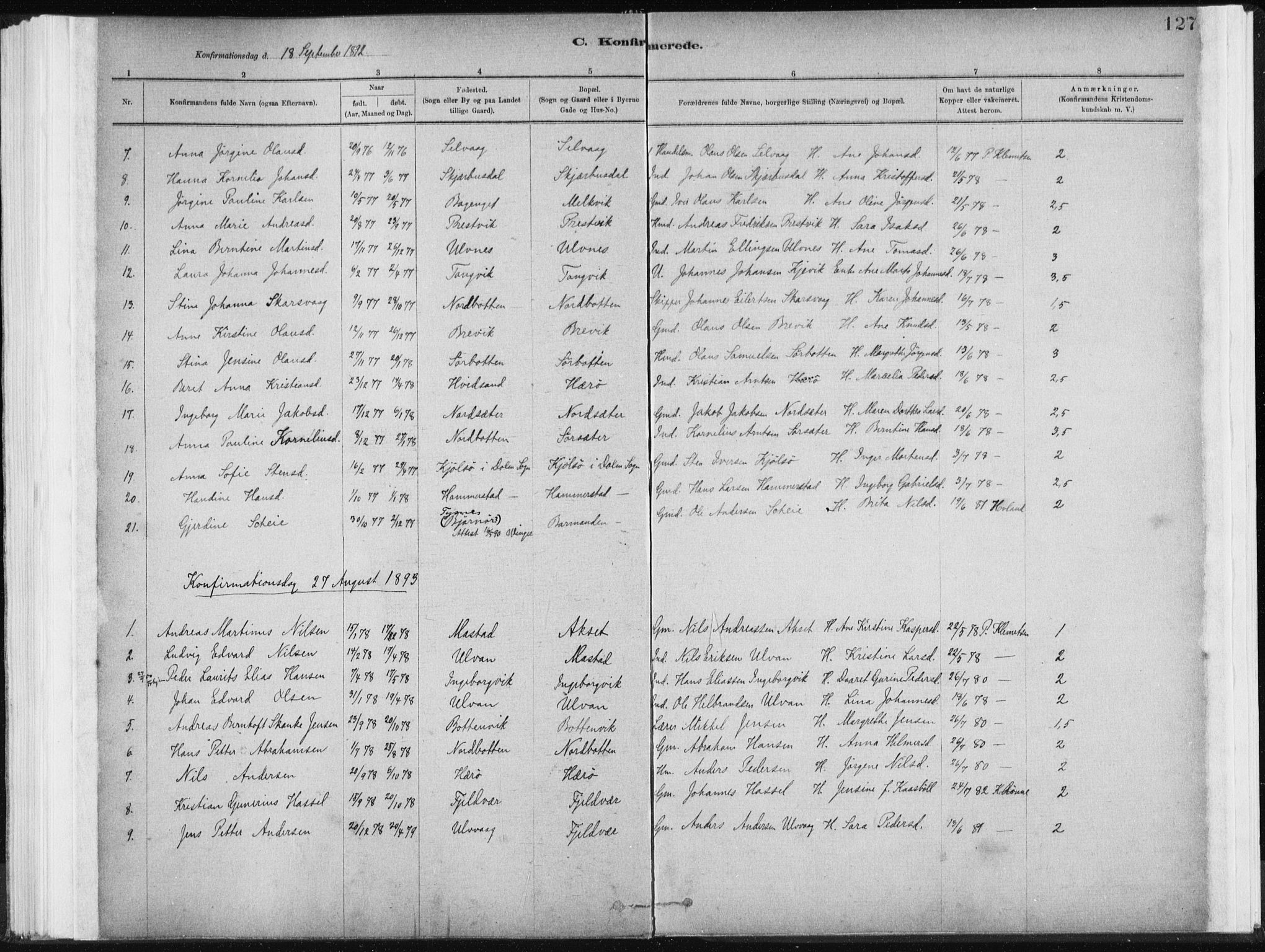 Ministerialprotokoller, klokkerbøker og fødselsregistre - Sør-Trøndelag, SAT/A-1456/637/L0558: Ministerialbok nr. 637A01, 1882-1899, s. 127