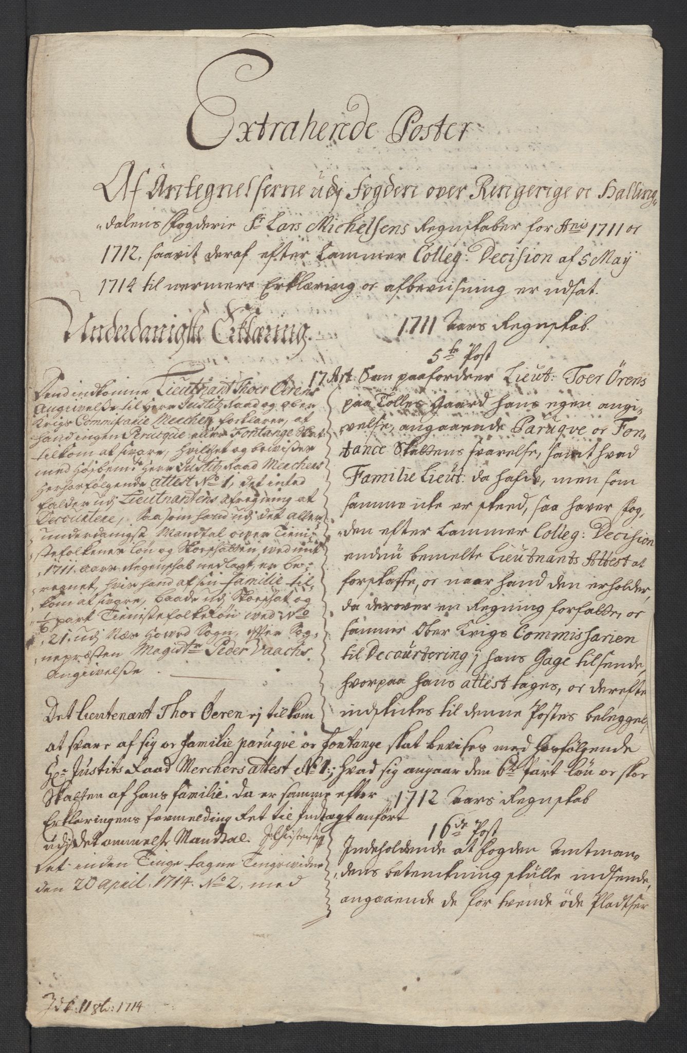 Rentekammeret inntil 1814, Reviderte regnskaper, Fogderegnskap, RA/EA-4092/R23/L1470: Fogderegnskap Ringerike og Hallingdal, 1712, s. 379