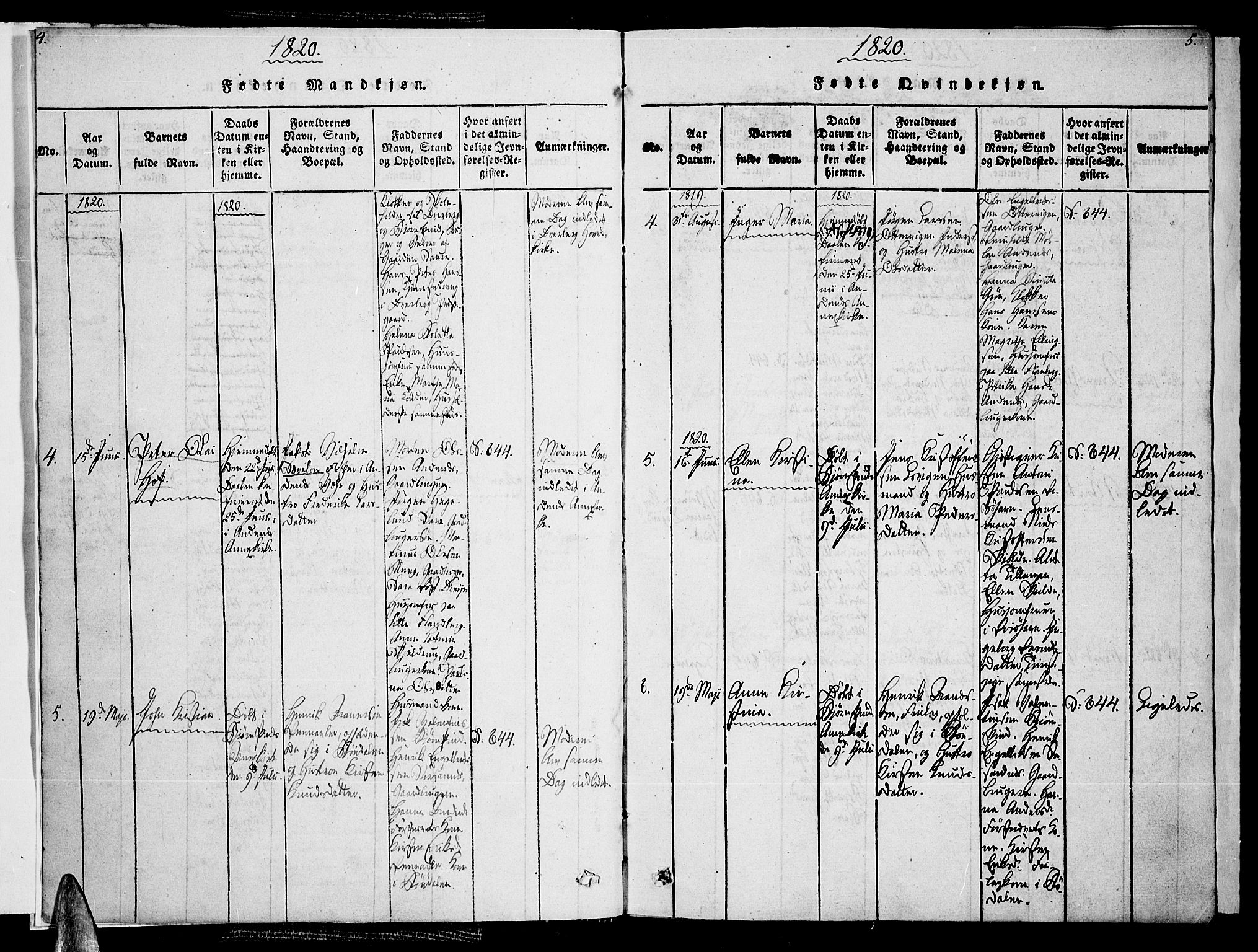 Ministerialprotokoller, klokkerbøker og fødselsregistre - Nordland, AV/SAT-A-1459/897/L1395: Ministerialbok nr. 897A03, 1820-1841, s. 4-5