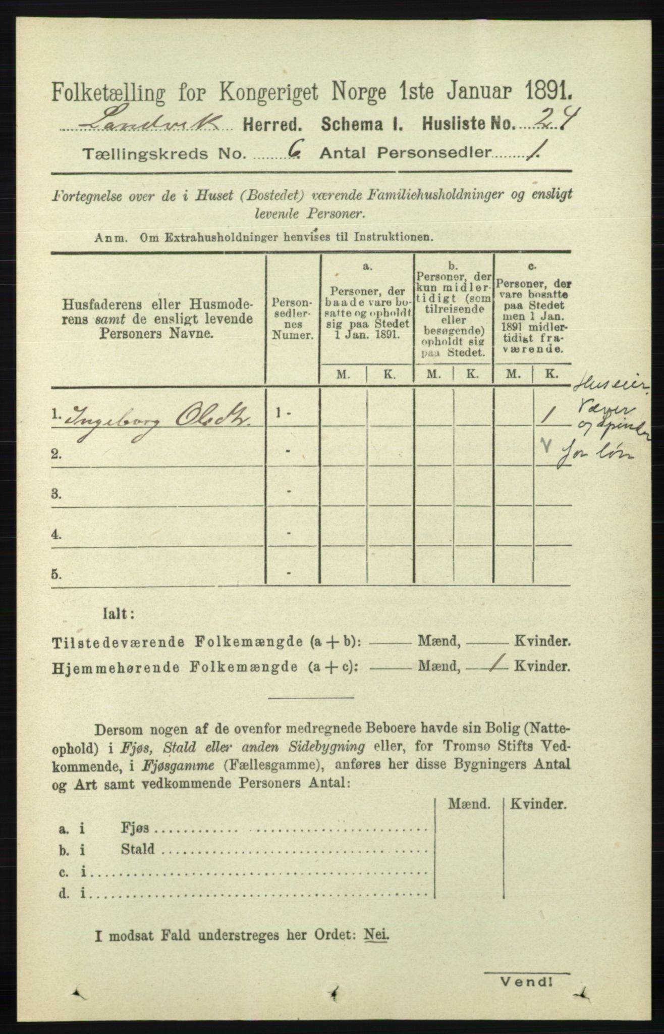 RA, Folketelling 1891 for 0924 Landvik herred, 1891, s. 2425