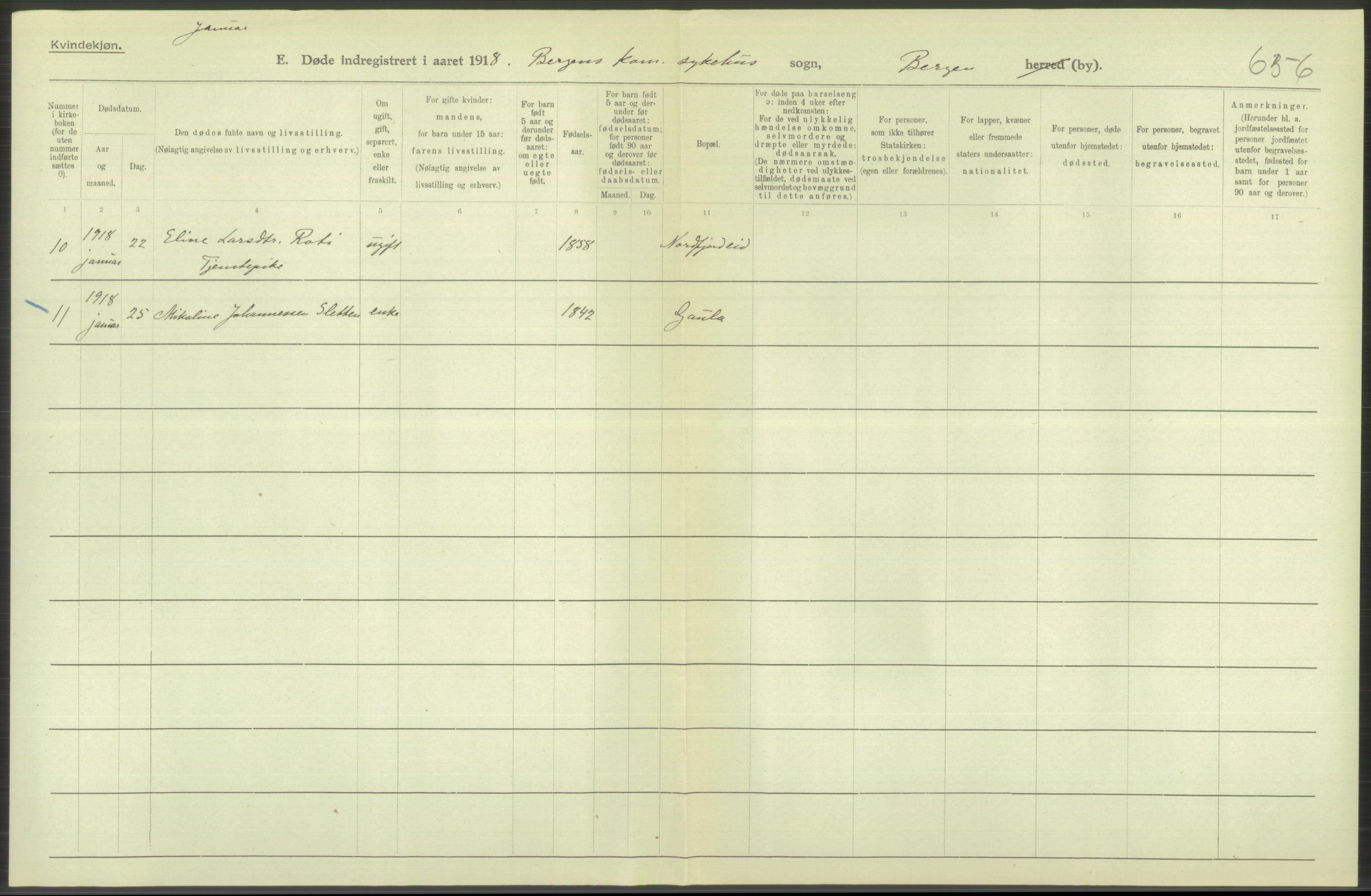 Statistisk sentralbyrå, Sosiodemografiske emner, Befolkning, AV/RA-S-2228/D/Df/Dfb/Dfbh/L0039: Bergen: Døde., 1918, s. 444
