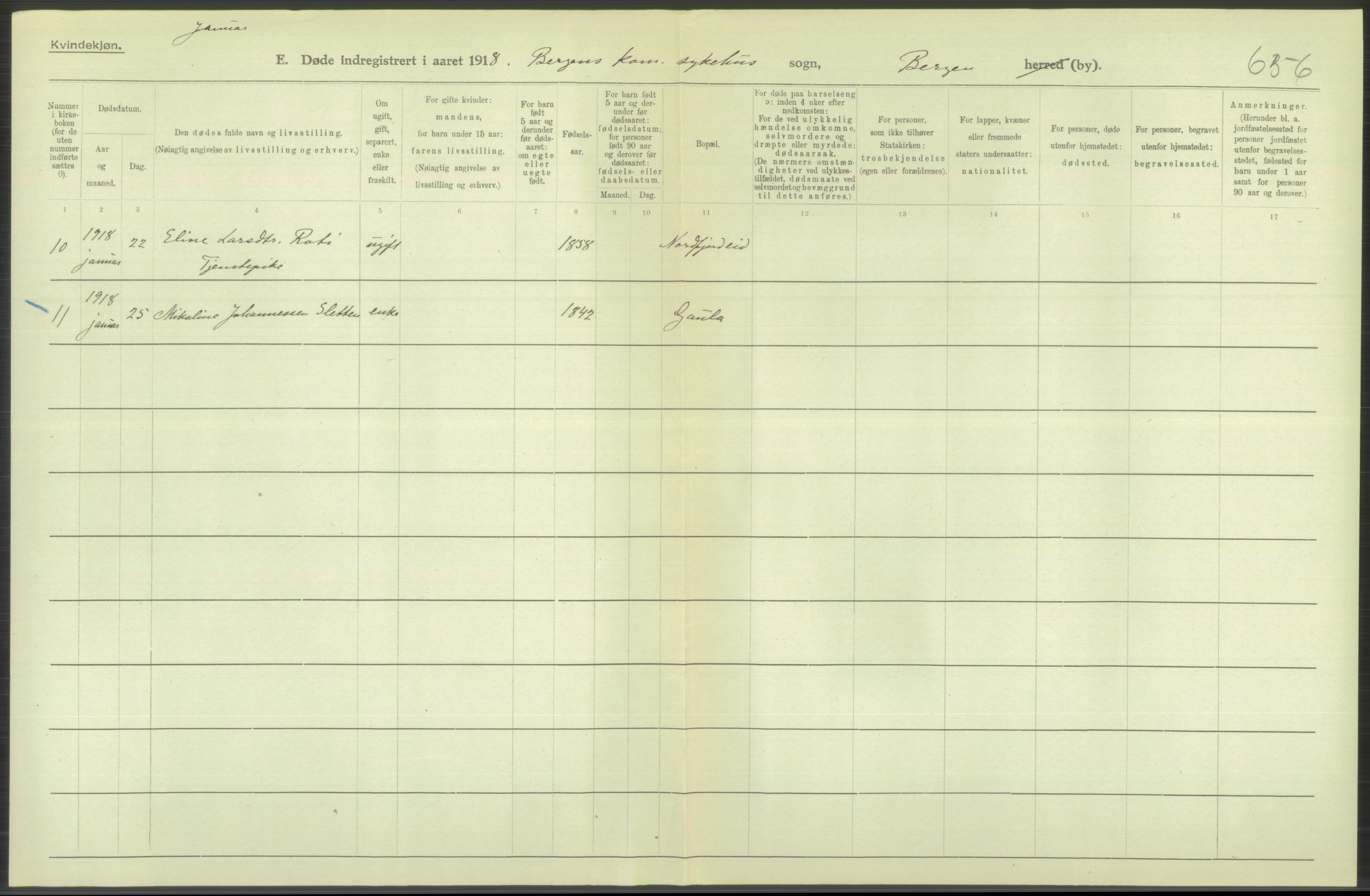 Statistisk sentralbyrå, Sosiodemografiske emner, Befolkning, RA/S-2228/D/Df/Dfb/Dfbh/L0039: Bergen: Døde., 1918, s. 444