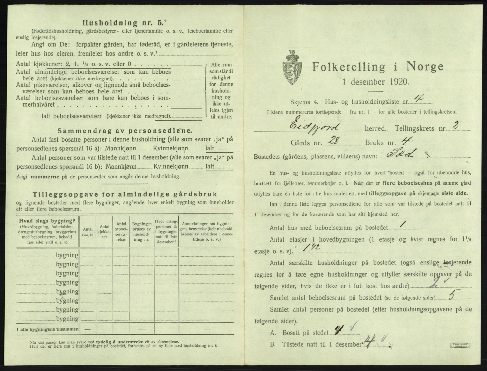 SAB, Folketelling 1920 for 1232 Eidfjord herred, 1920, s. 93