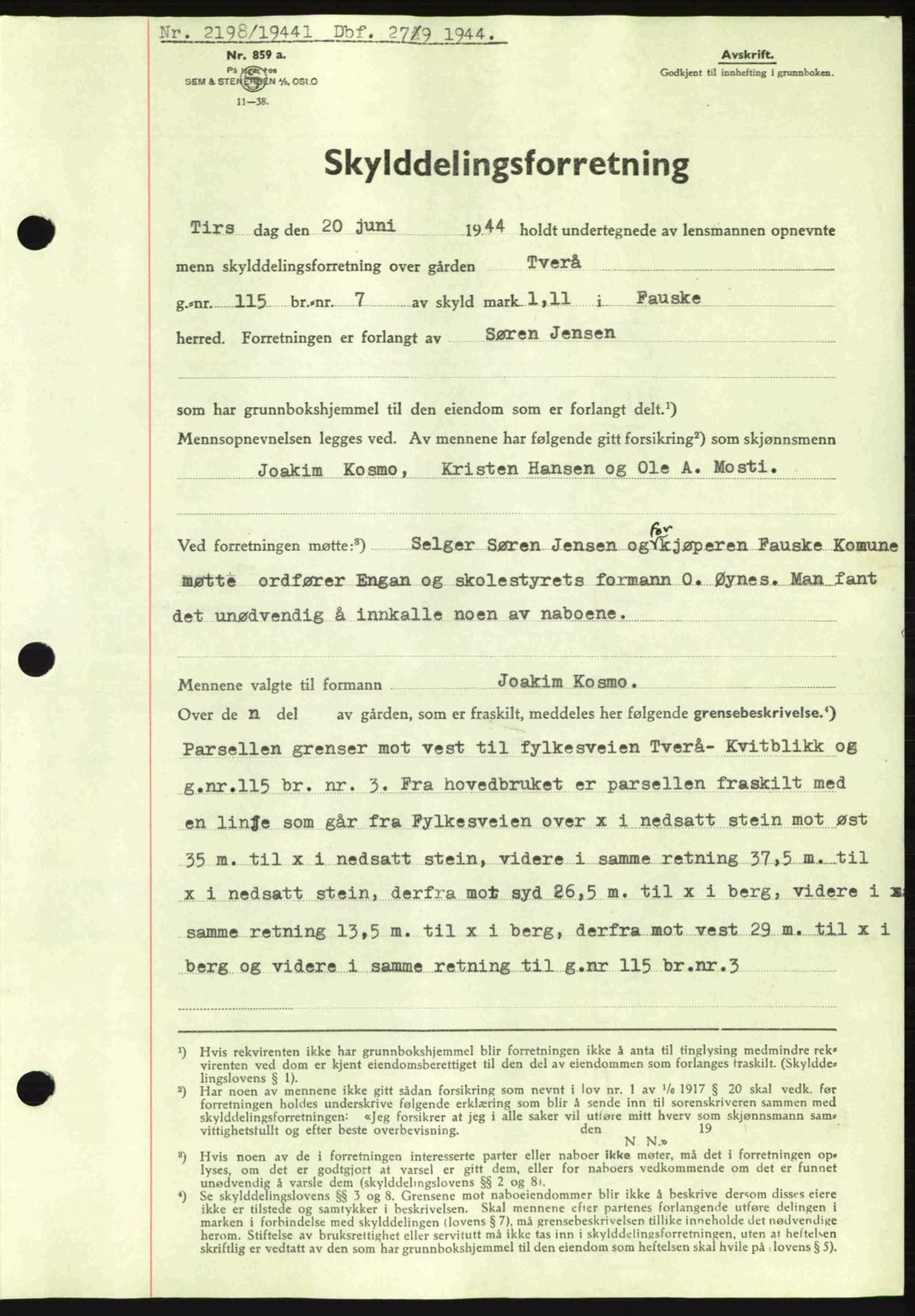 Salten sorenskriveri, SAT/A-4578/1/2/2C: Pantebok nr. A14-15, 1943-1945, Dagboknr: 2198/1944