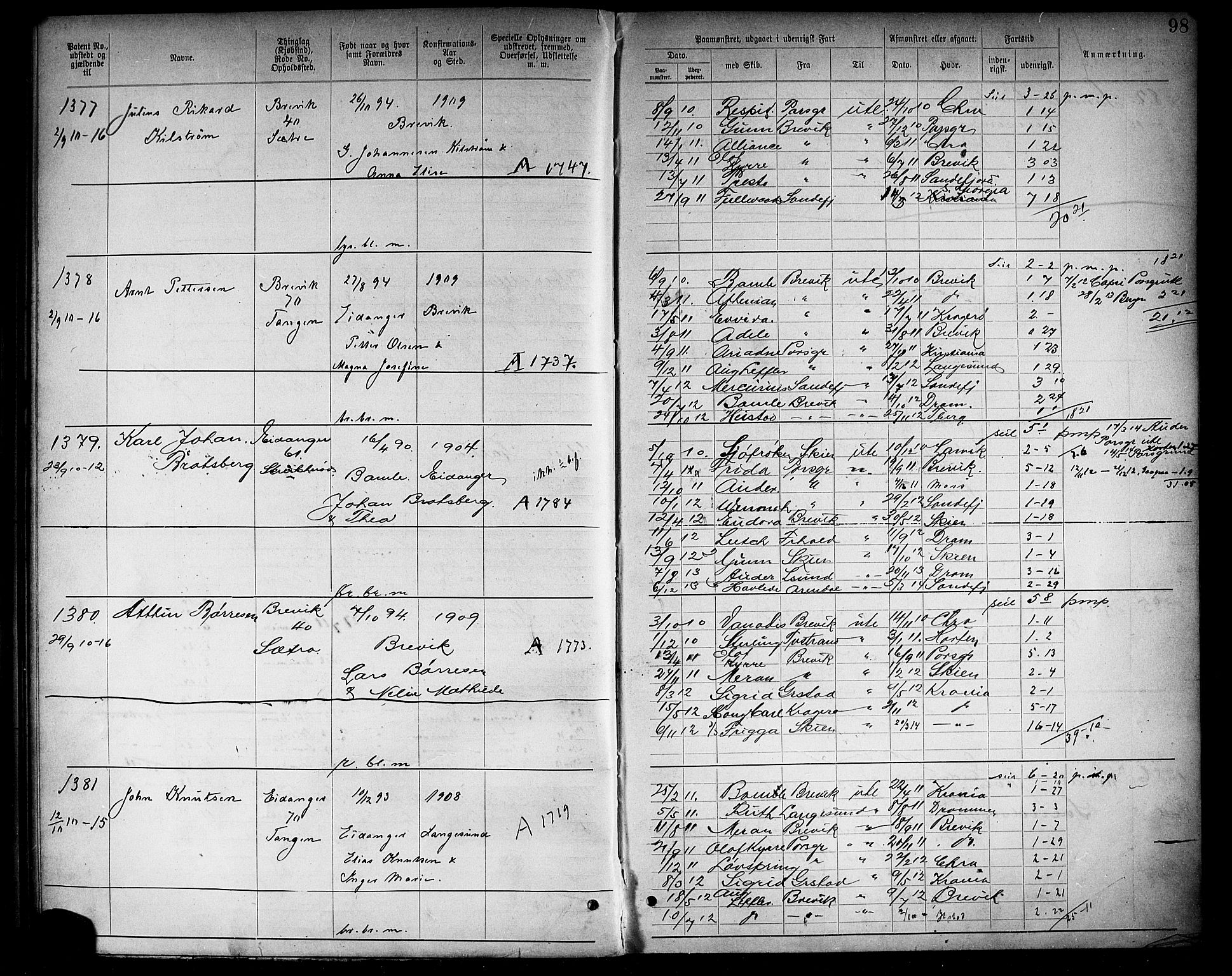 Brevik innrulleringskontor, AV/SAKO-A-833/F/Fa/L0003: Annotasjonsrulle, 1893-1911, s. 101