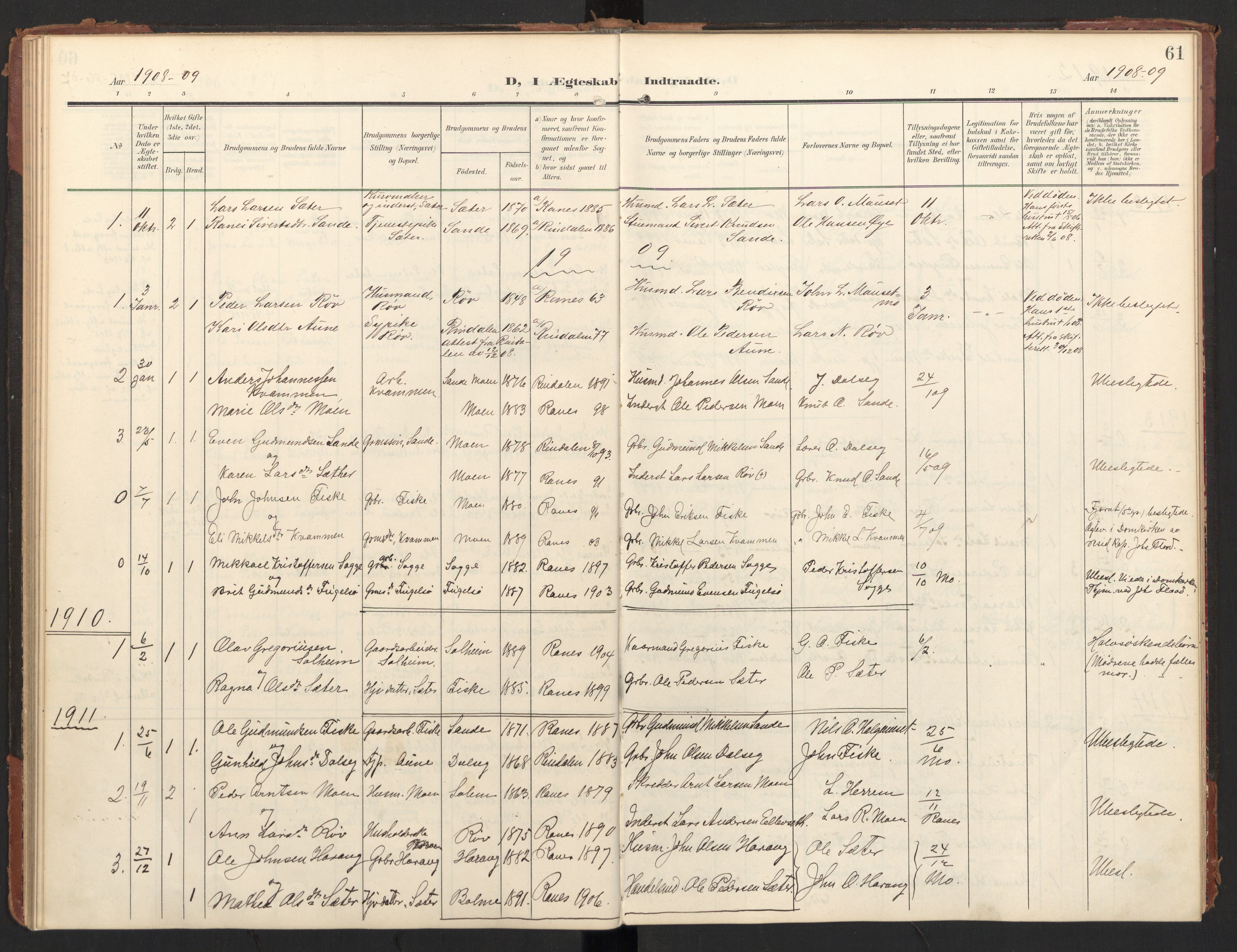 Ministerialprotokoller, klokkerbøker og fødselsregistre - Møre og Romsdal, SAT/A-1454/597/L1063: Ministerialbok nr. 597A02, 1905-1923, s. 61