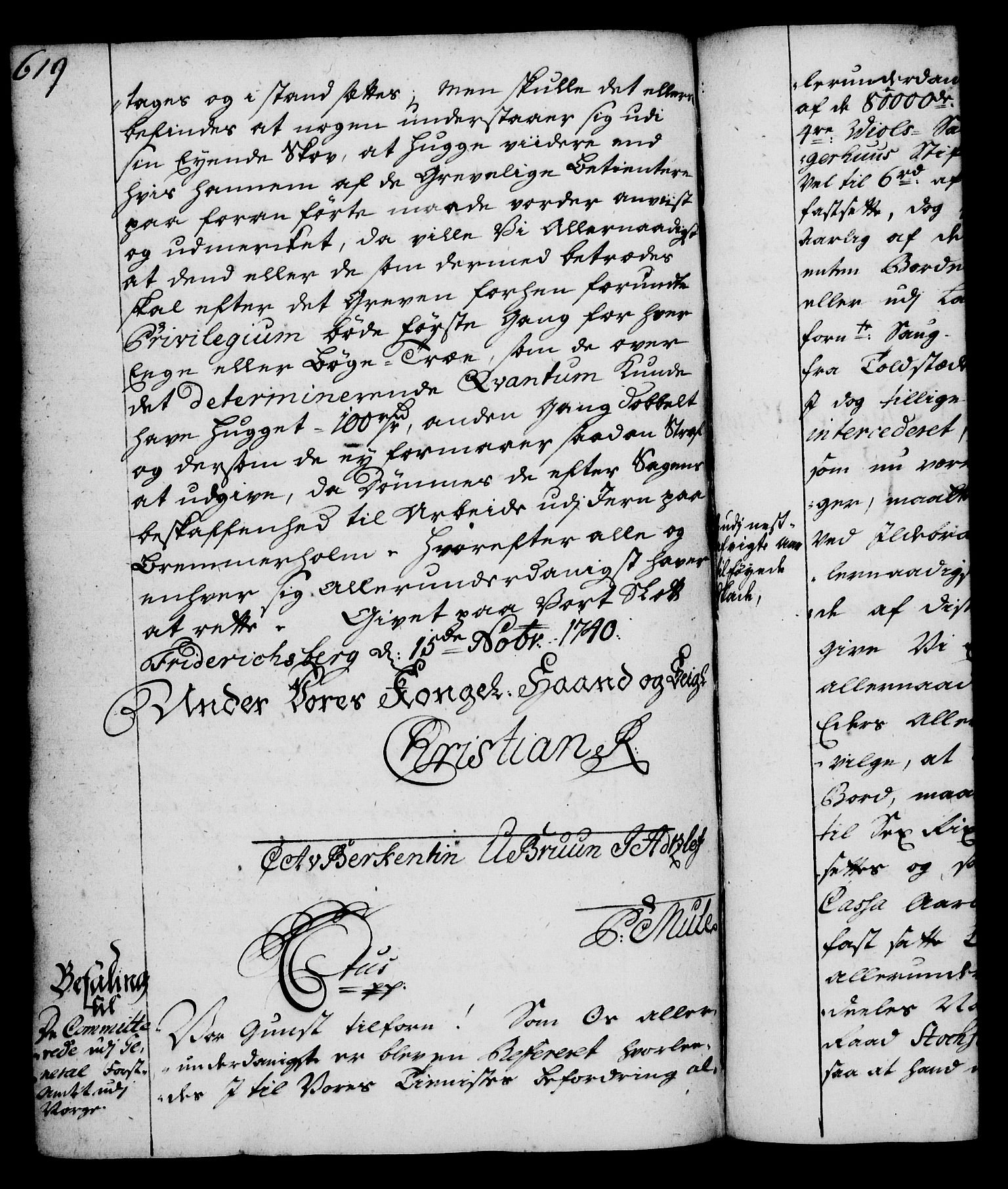 Rentekammeret, Kammerkanselliet, RA/EA-3111/G/Gg/Gga/L0004: Norsk ekspedisjonsprotokoll med register (merket RK 53.4), 1734-1741, s. 619