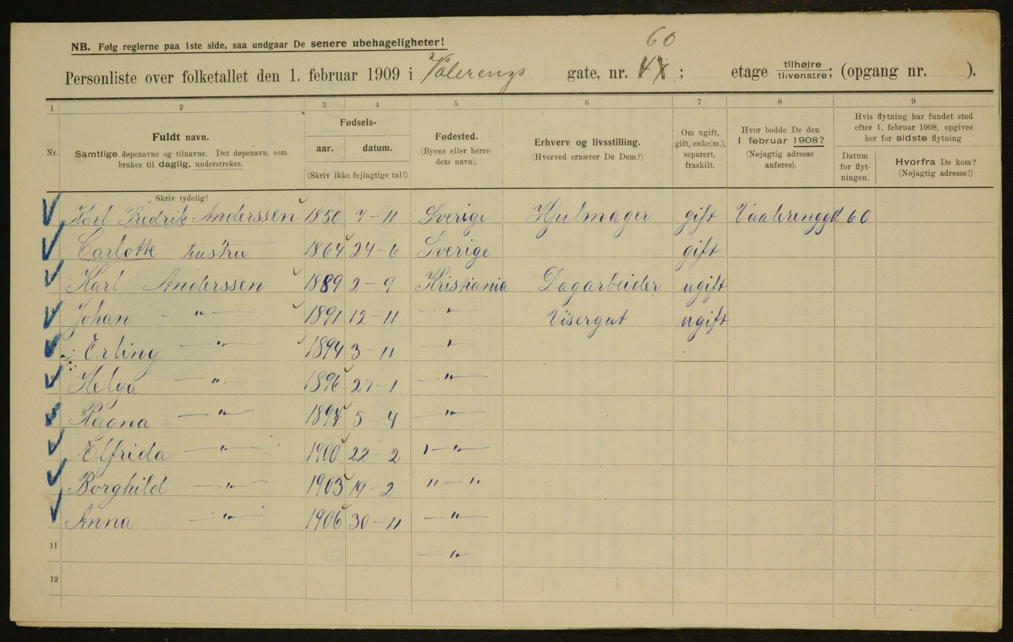 OBA, Kommunal folketelling 1.2.1909 for Kristiania kjøpstad, 1909, s. 114530