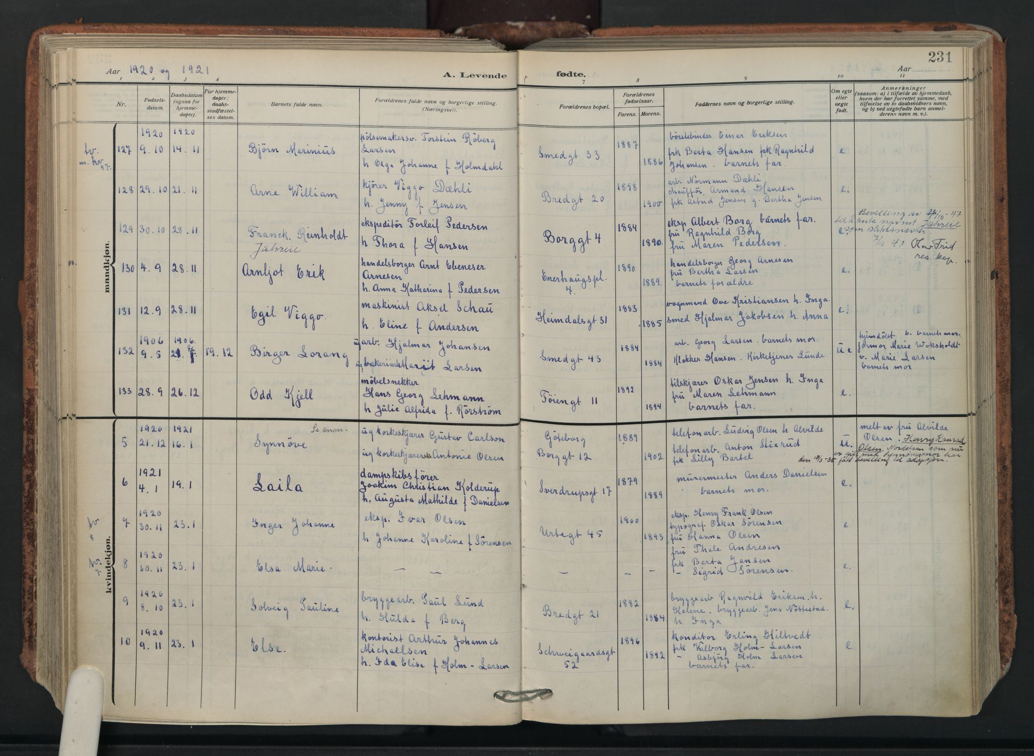 Grønland prestekontor Kirkebøker, AV/SAO-A-10848/F/Fa/L0018: Ministerialbok nr. 18, 1911-1945, s. 231