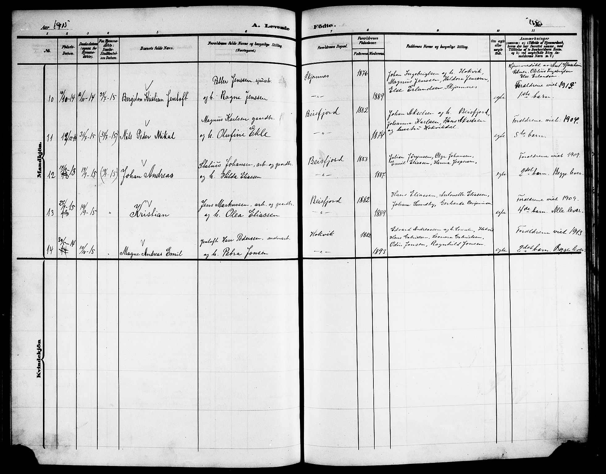 Ministerialprotokoller, klokkerbøker og fødselsregistre - Nordland, AV/SAT-A-1459/866/L0954: Klokkerbok nr. 866C03, 1905-1923