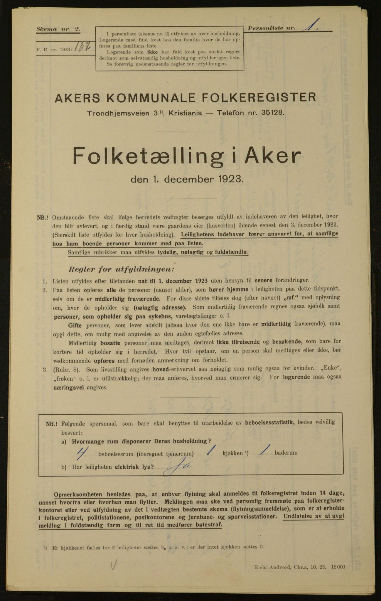 , Kommunal folketelling 1.12.1923 for Aker, 1923, s. 782