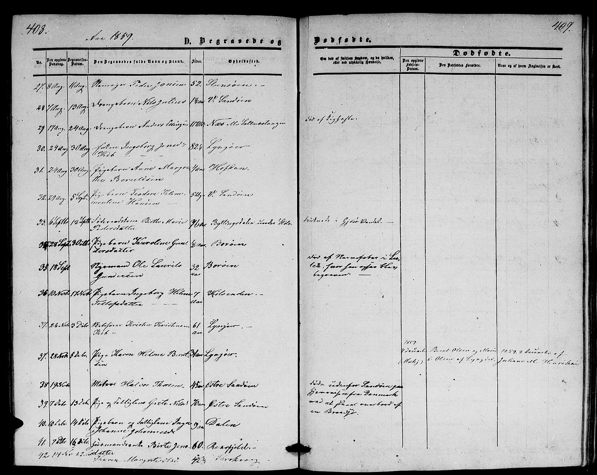 Dypvåg sokneprestkontor, SAK/1111-0007/F/Fb/Fba/L0011: Klokkerbok nr. B 11, 1857-1872, s. 408-409