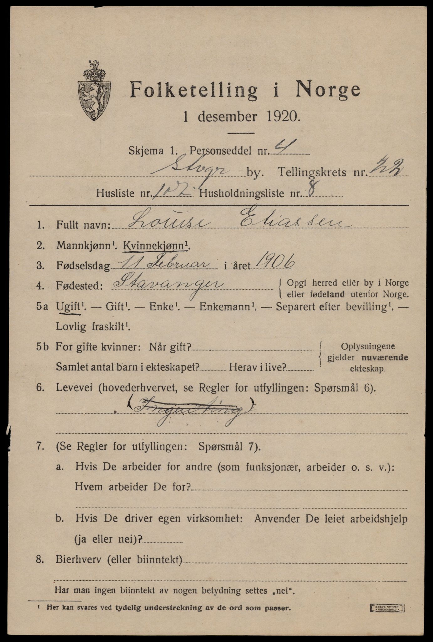 SAST, Folketelling 1920 for 1103 Stavanger kjøpstad, 1920, s. 75202