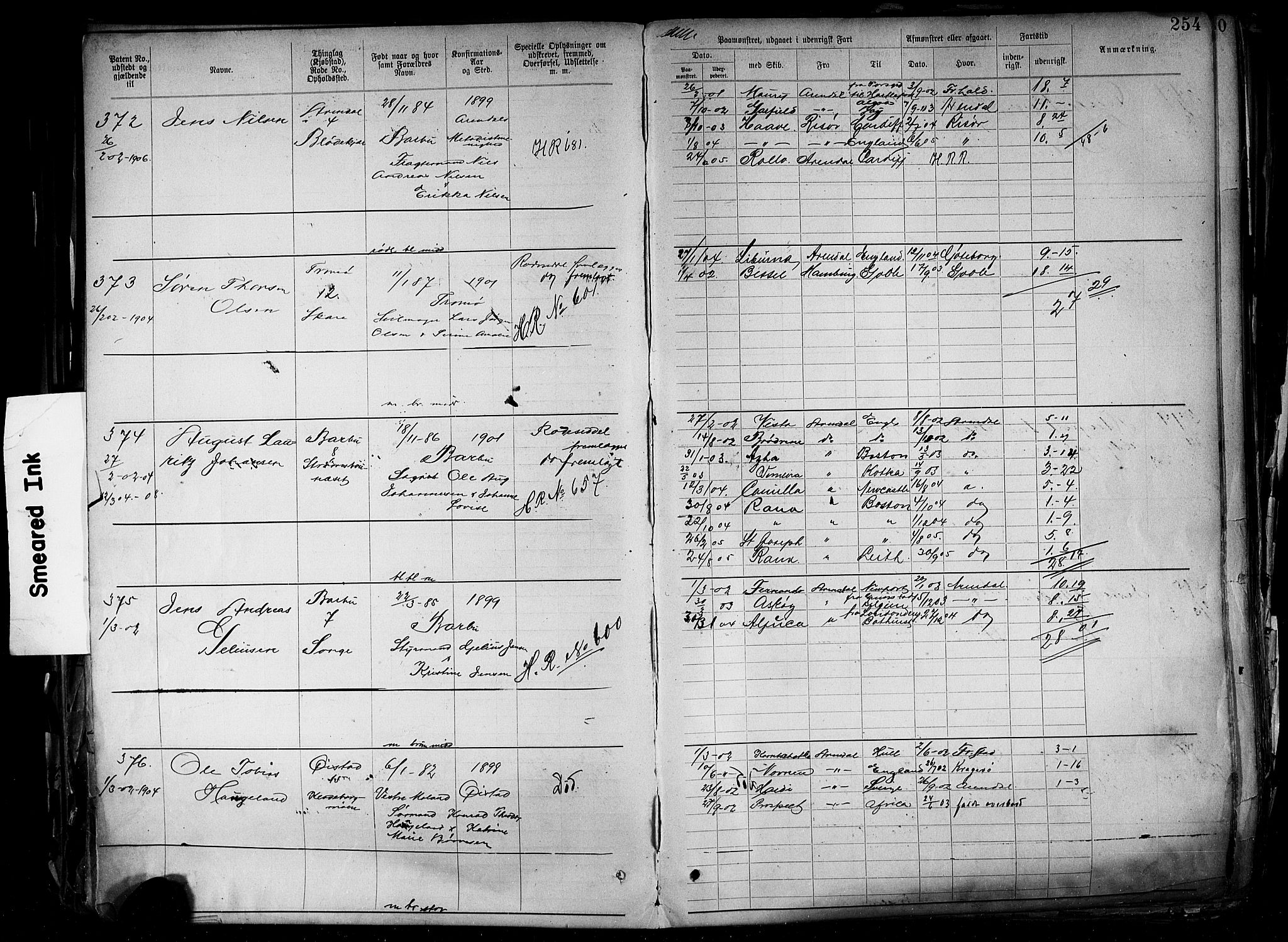 Arendal mønstringskrets, AV/SAK-2031-0012/F/Fa/L0004: Annotasjonsrulle nr 3828-4715 og nr 1-1296, S-4, 1892-1918, s. 261