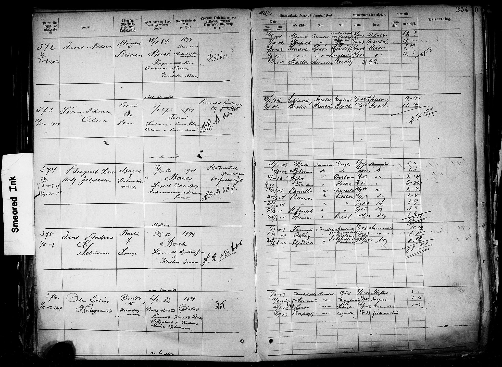 Arendal mønstringskrets, AV/SAK-2031-0012/F/Fa/L0004: Annotasjonsrulle nr 3828-4715 og nr 1-1296, S-4, 1892-1918, s. 261