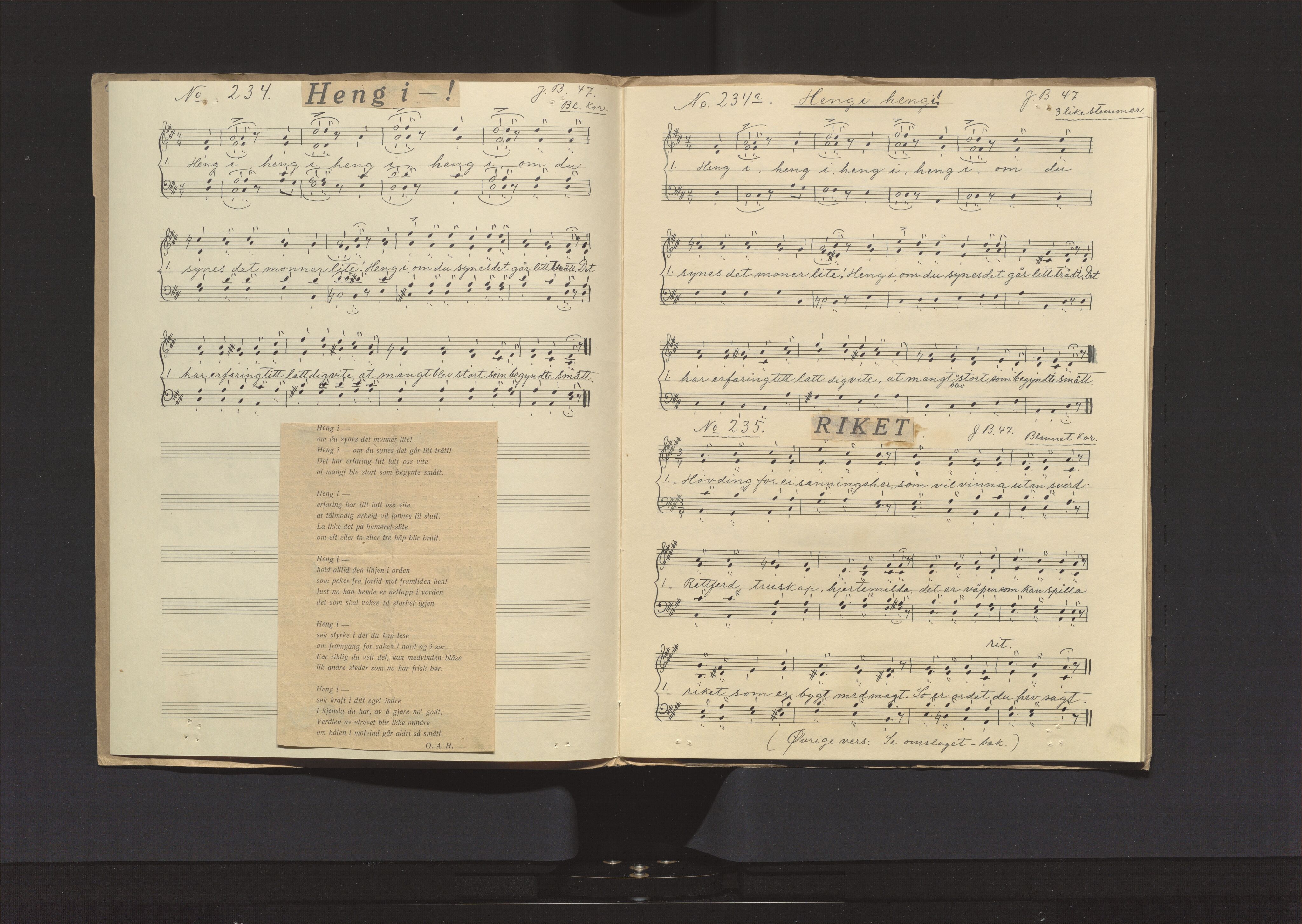 Notesamling Hadeland Folkemuseum, OARM/H-A-00700/F/Fi/L0001/0016: J. A. Ballangrud, "Sangfuglen" / "Sangfuglen" hefte XVI, 1947, s. 3