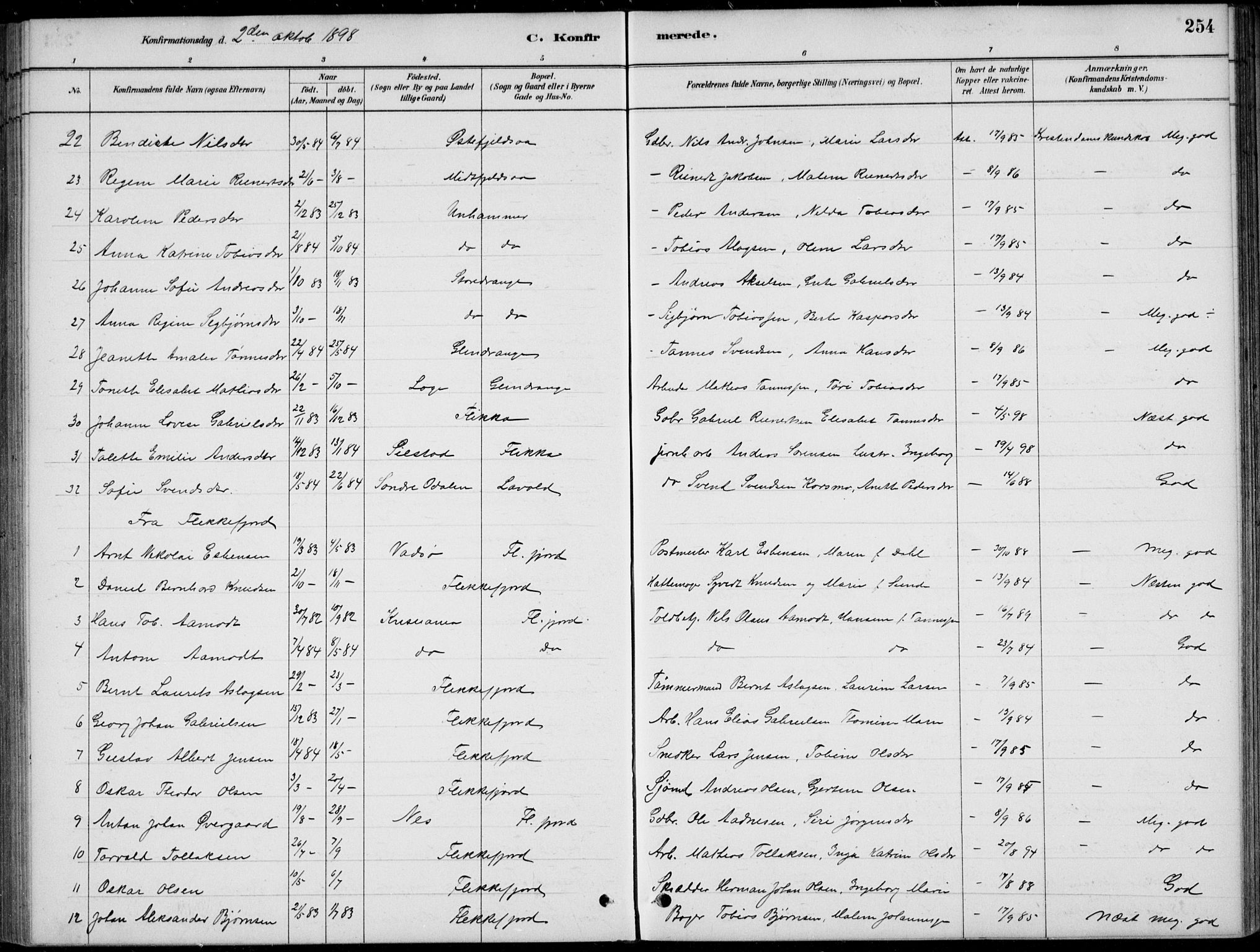 Flekkefjord sokneprestkontor, AV/SAK-1111-0012/F/Fb/Fbc/L0007: Klokkerbok nr. B 7, 1880-1902, s. 254