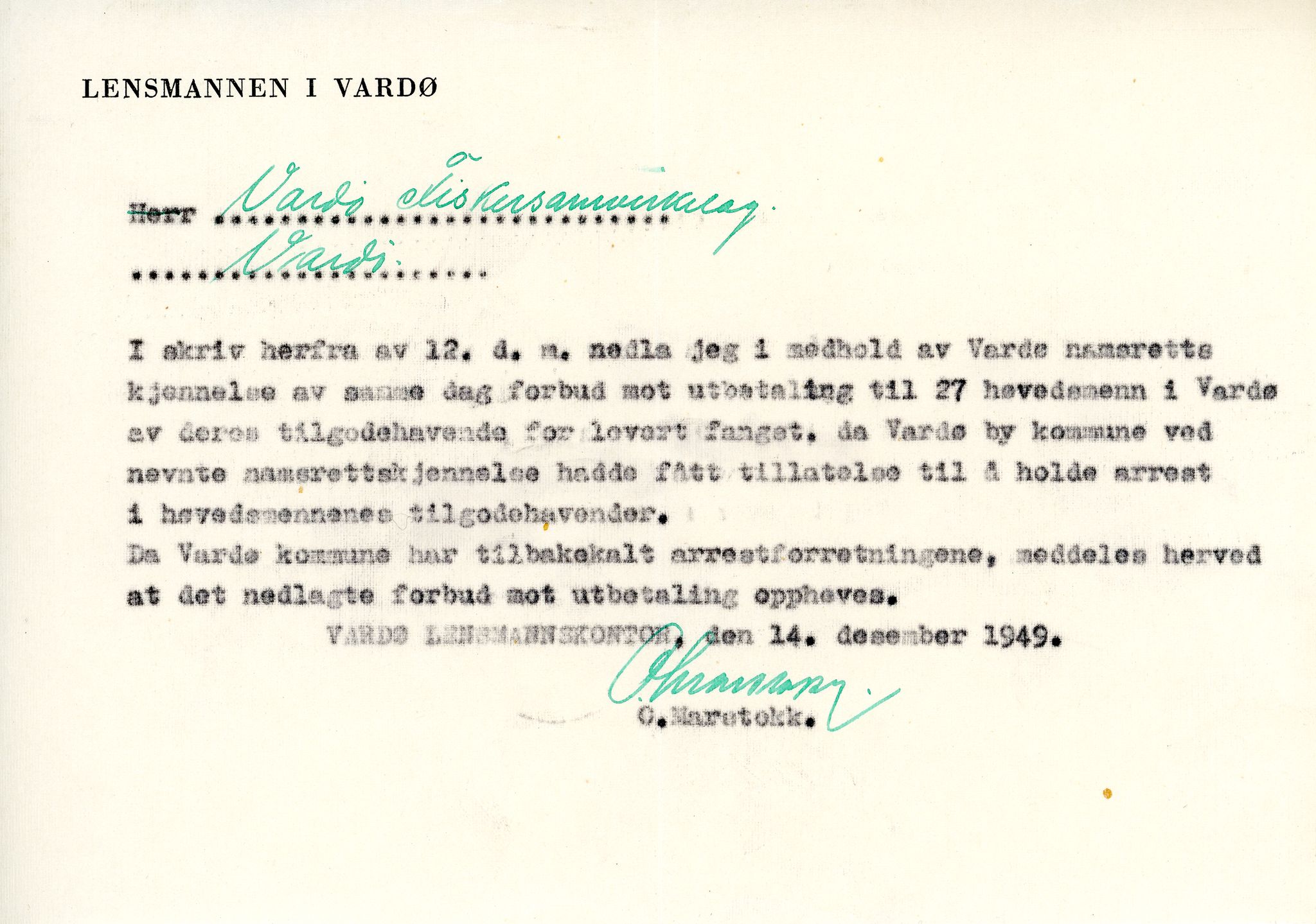 Vardø Fiskersamvirkelag, VAMU/A-0037/D/Da/L0008: Korrespondanse Tr-År, 1947-1950