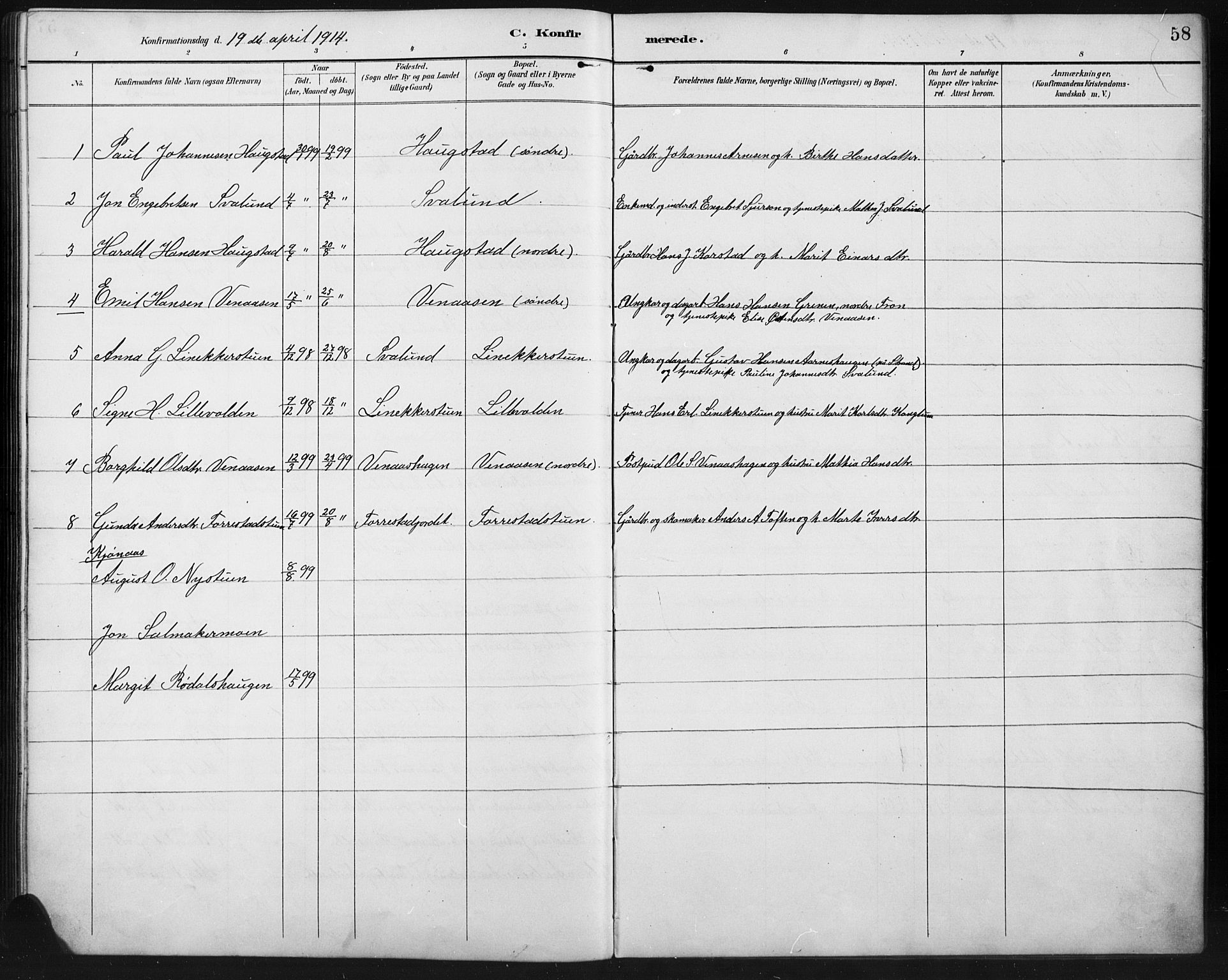 Ringebu prestekontor, AV/SAH-PREST-082/H/Ha/Hab/L0008: Klokkerbok nr. 8, 1890-1922, s. 58