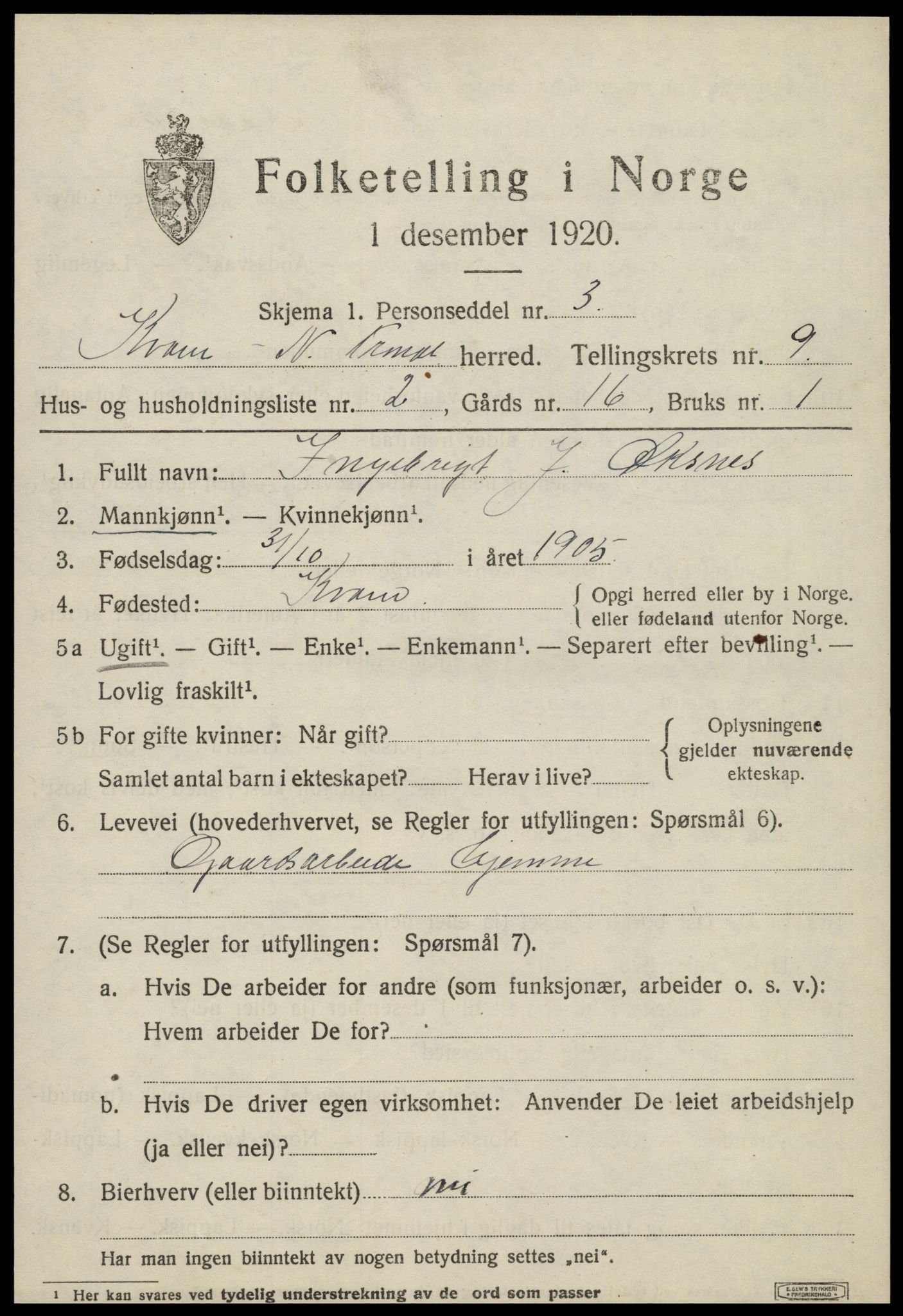SAT, Folketelling 1920 for 1735 Kvam herred, 1920, s. 2345