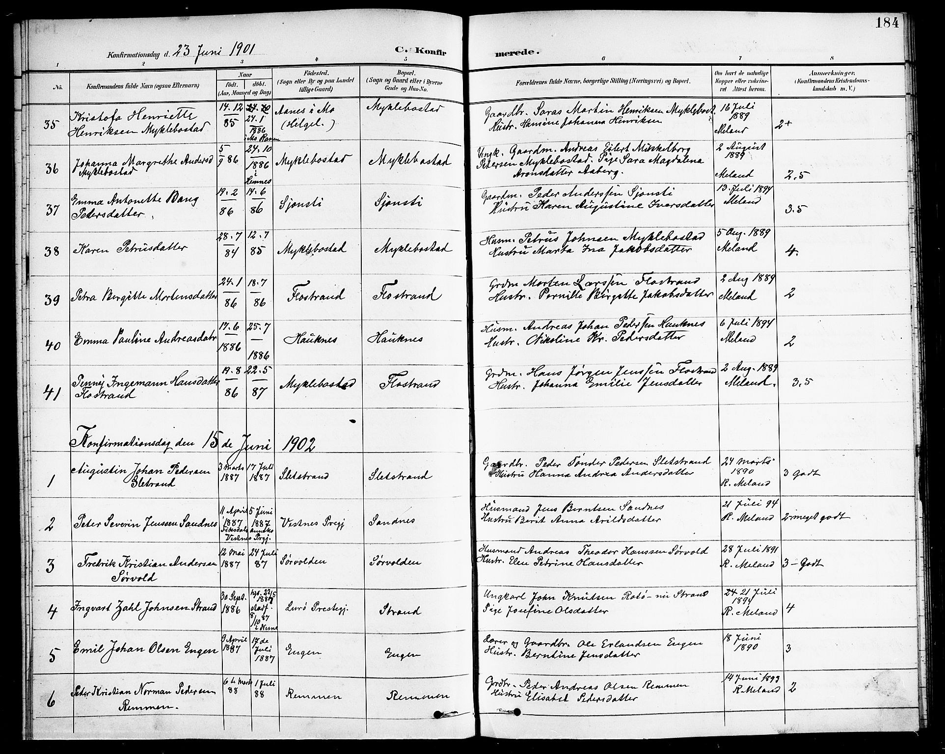 Ministerialprotokoller, klokkerbøker og fødselsregistre - Nordland, SAT/A-1459/838/L0559: Klokkerbok nr. 838C06, 1893-1910, s. 184