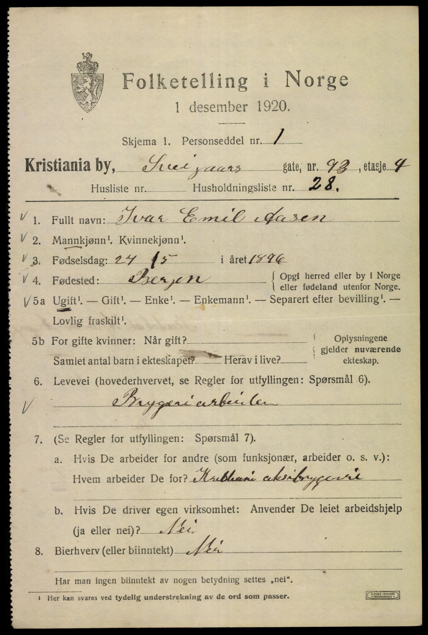 SAO, Folketelling 1920 for 0301 Kristiania kjøpstad, 1920, s. 499299