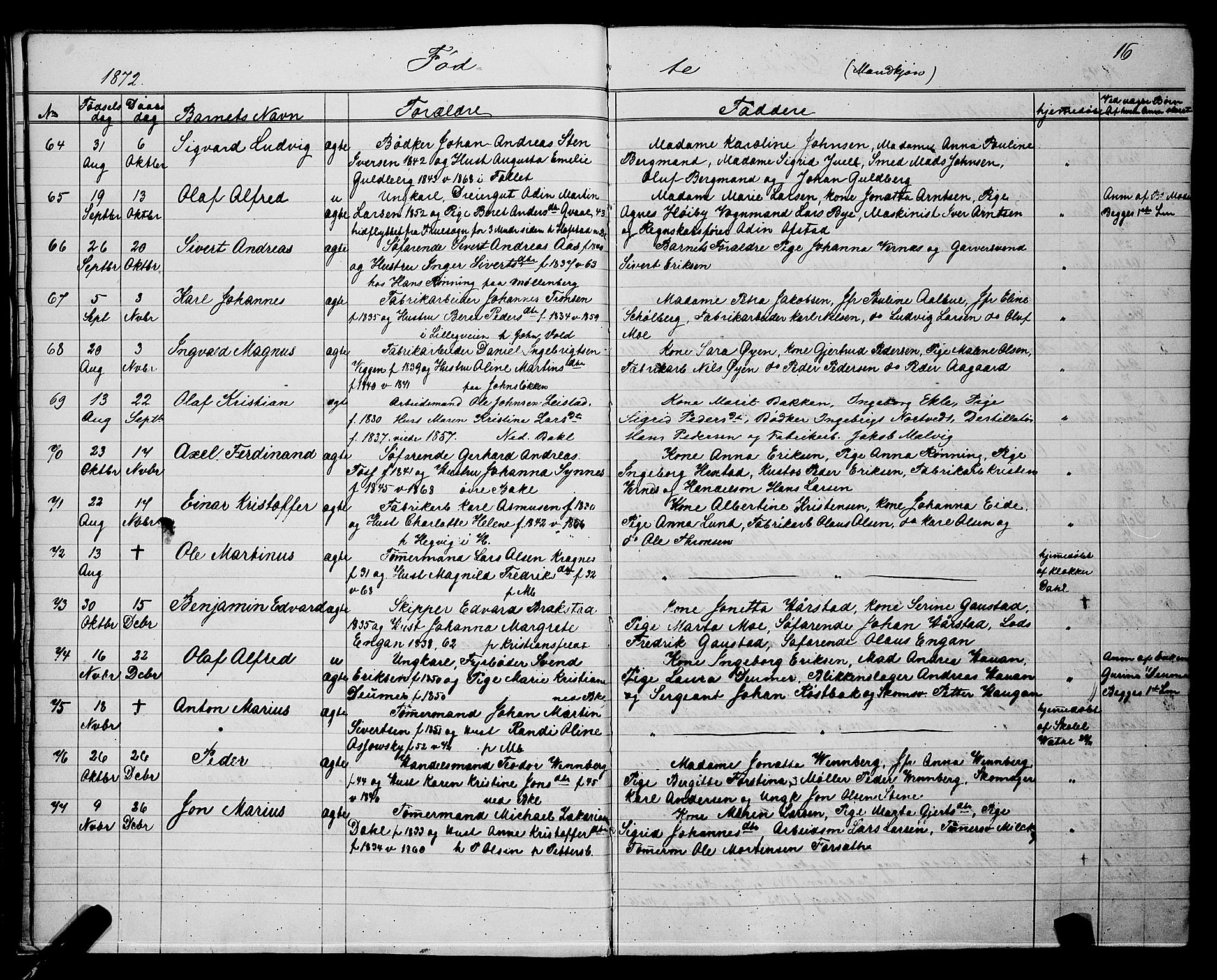 Ministerialprotokoller, klokkerbøker og fødselsregistre - Sør-Trøndelag, SAT/A-1456/604/L0220: Klokkerbok nr. 604C03, 1870-1885, s. 16