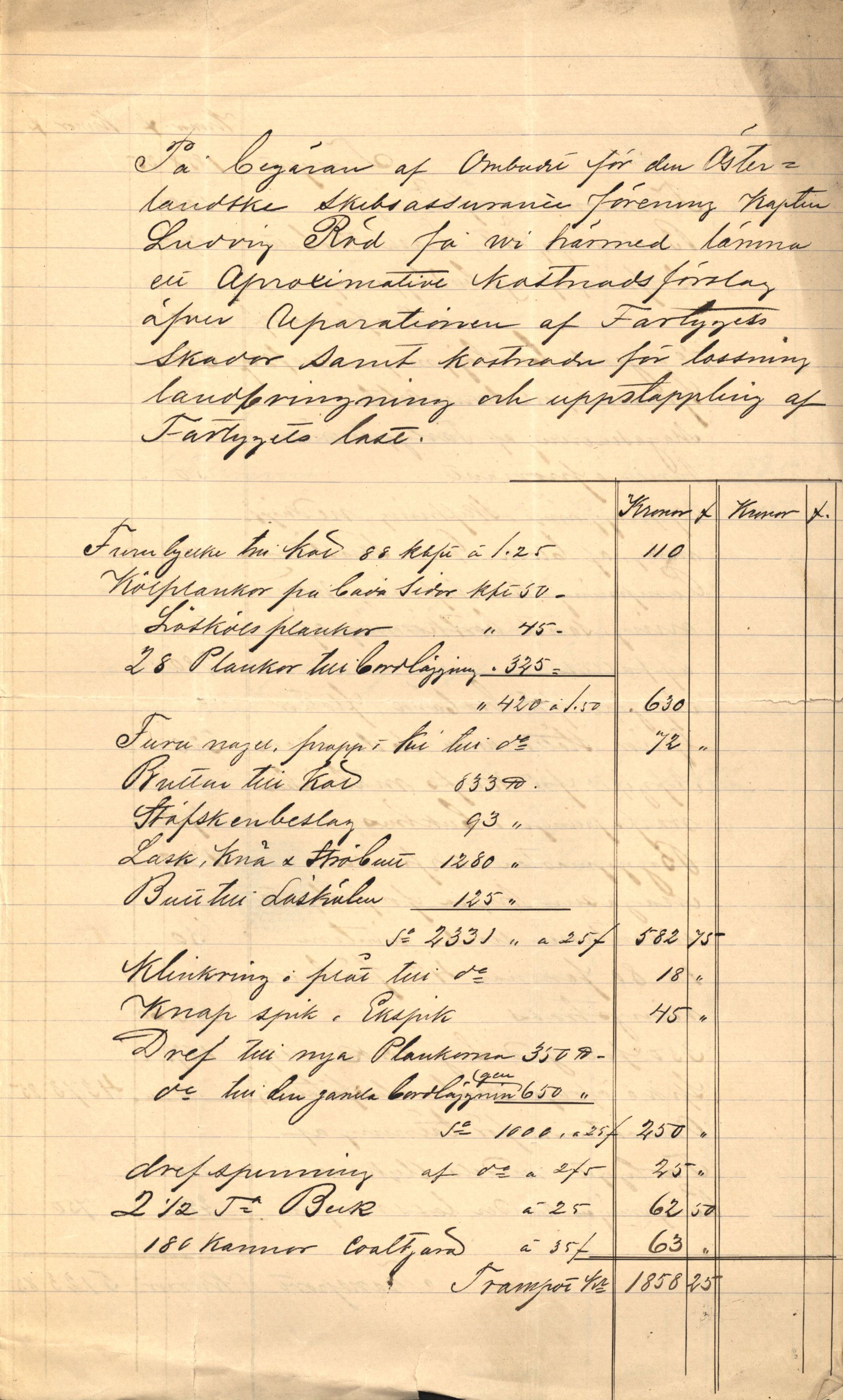 Pa 63 - Østlandske skibsassuranceforening, VEMU/A-1079/G/Ga/L0014/0009: Havaridokumenter / Peter, Olinda, Prinds Chr. August, Poseidon, 1882, s. 50