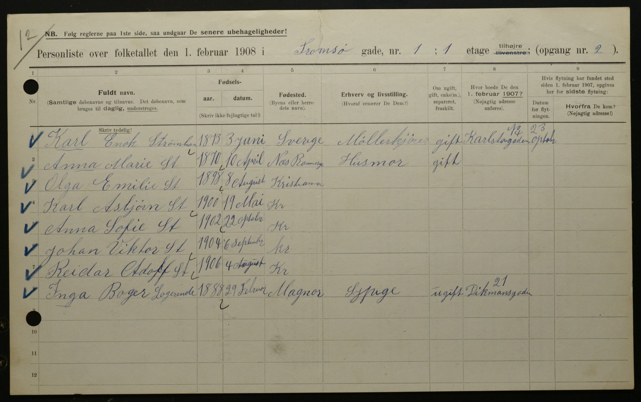 OBA, Kommunal folketelling 1.2.1908 for Kristiania kjøpstad, 1908, s. 103978