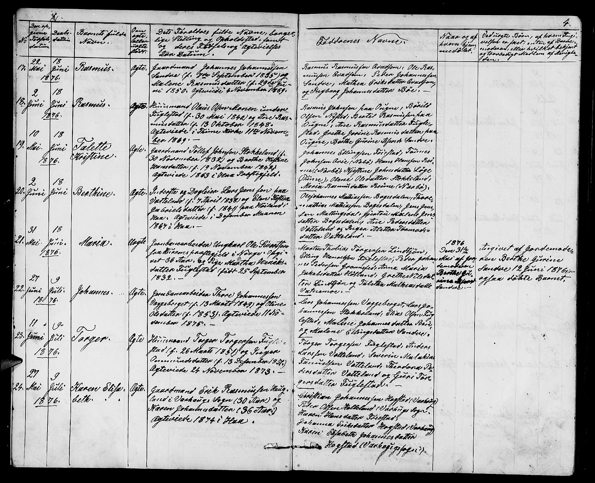 Eigersund sokneprestkontor, AV/SAST-A-101807/S09/L0006: Klokkerbok nr. B 6, 1876-1889, s. 4