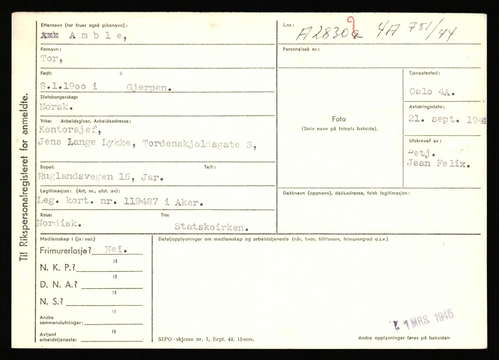 Statspolitiet - Hovedkontoret / Osloavdelingen, AV/RA-S-1329/C/Ca/L0001: Aabakken - Armann, 1943-1945, s. 1593