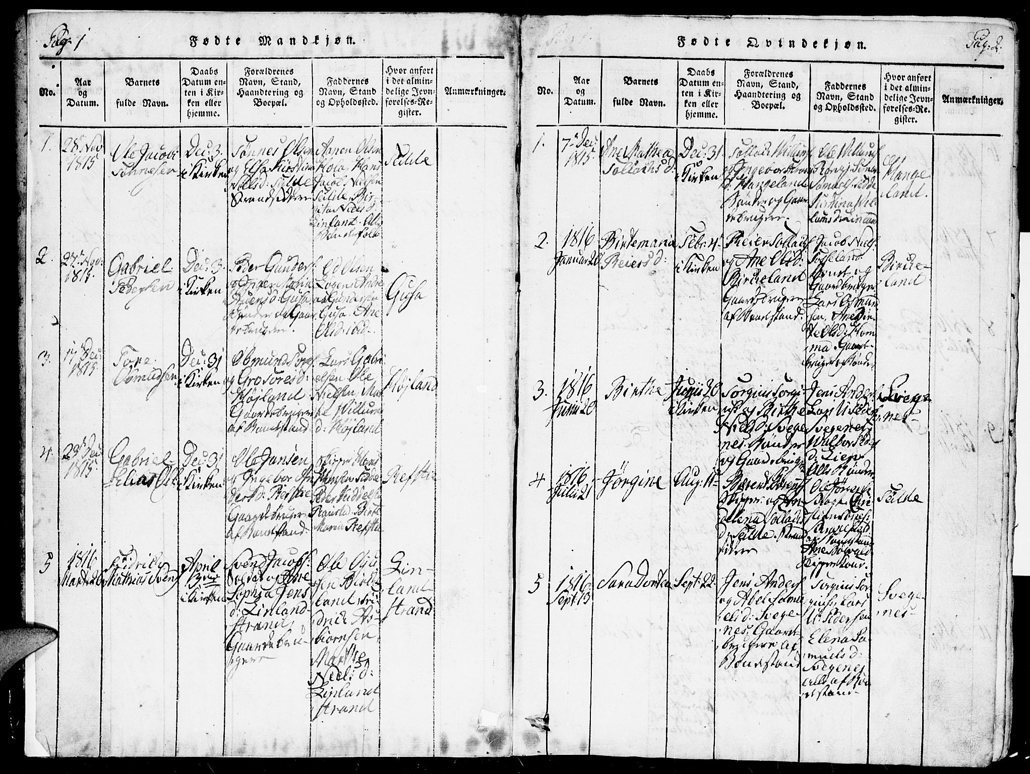 Kvinesdal sokneprestkontor, AV/SAK-1111-0026/F/Fa/Faa/L0001: Ministerialbok nr. A 1, 1815-1849, s. 2