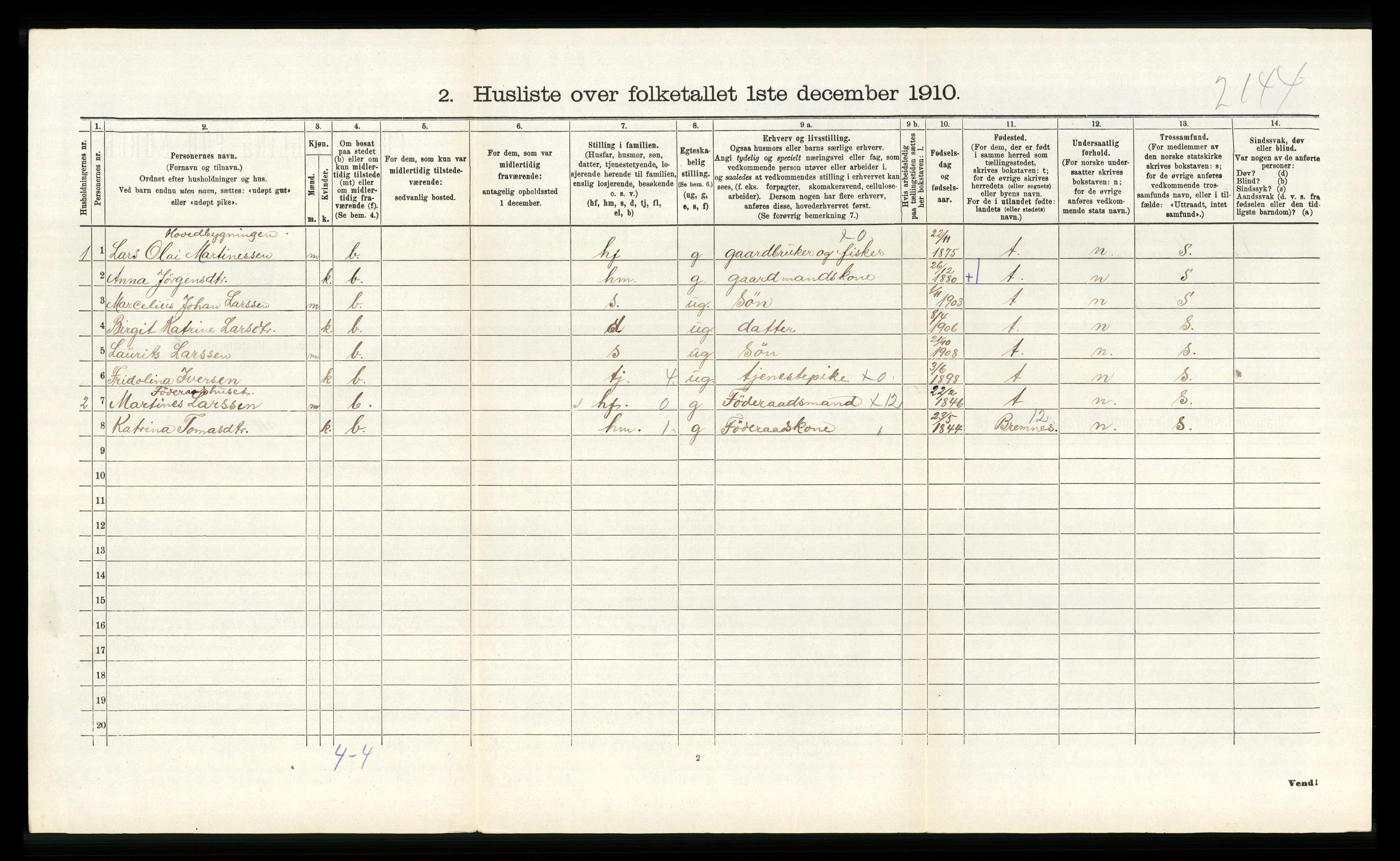 RA, Folketelling 1910 for 1222 Fitjar herred, 1910, s. 444