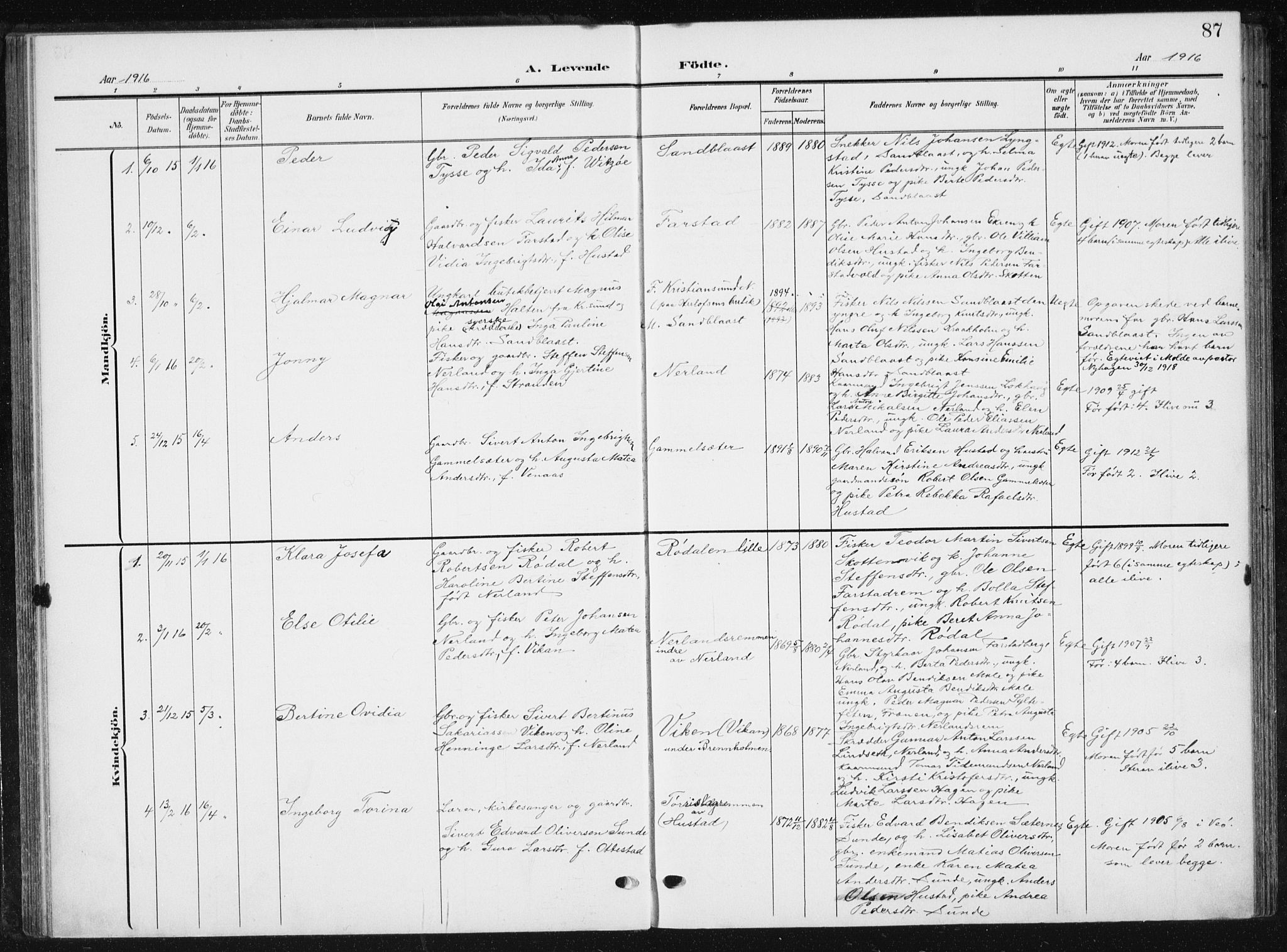 Ministerialprotokoller, klokkerbøker og fødselsregistre - Møre og Romsdal, AV/SAT-A-1454/567/L0784: Klokkerbok nr. 567C04, 1903-1938, s. 87