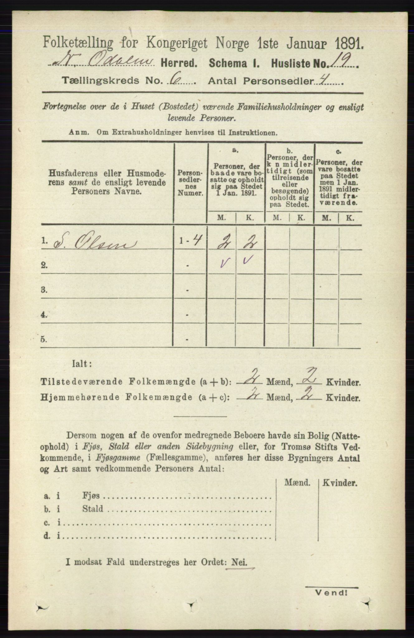RA, Folketelling 1891 for 0418 Nord-Odal herred, 1891, s. 2220