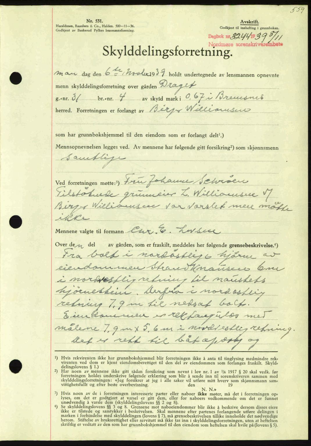 Nordmøre sorenskriveri, SAT/A-4132/1/2/2Ca: Pantebok nr. A87, 1939-1940, Dagboknr: 3244/1939