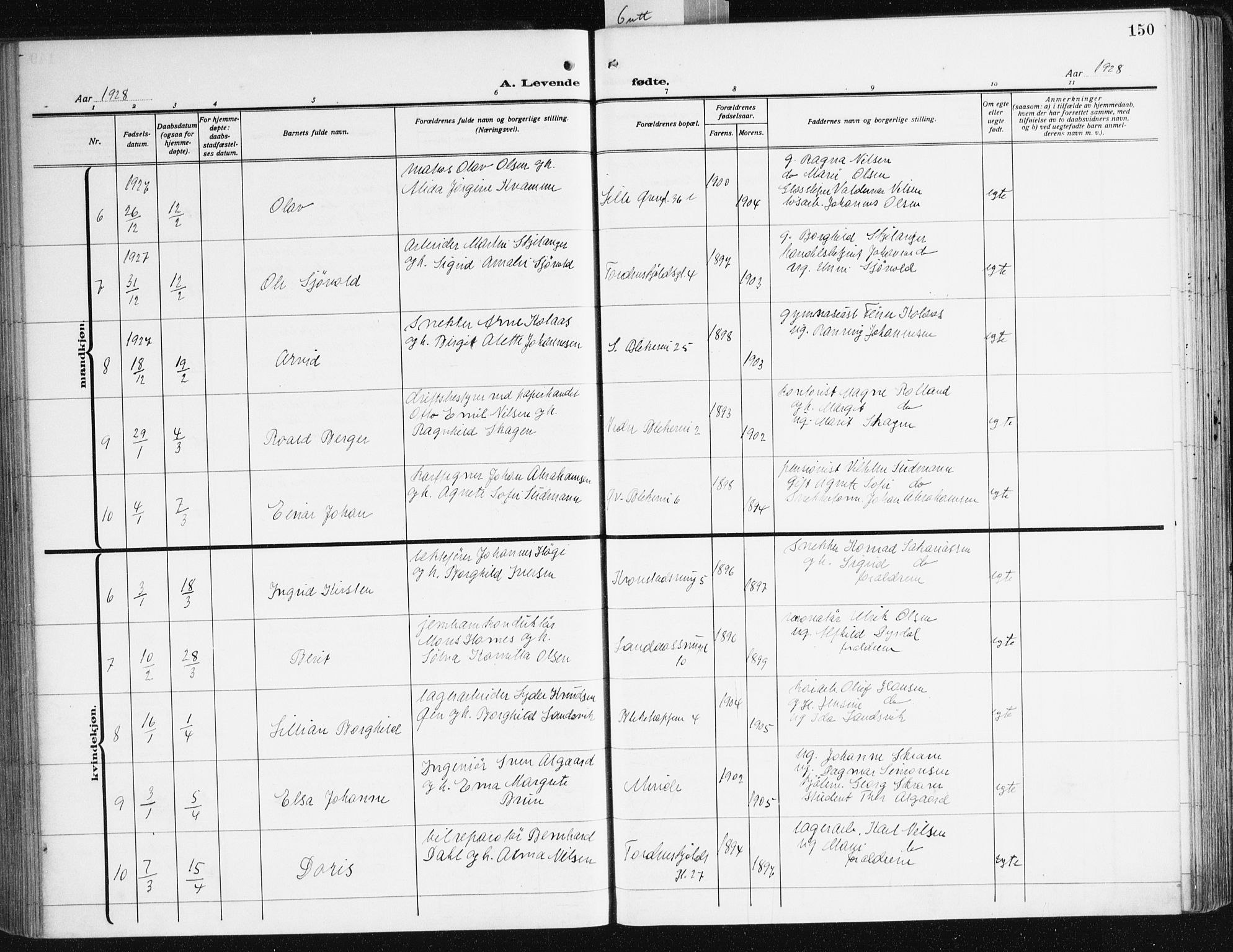 Korskirken sokneprestembete, SAB/A-76101/H/Hab: Klokkerbok nr. B 12, 1917-1942, s. 150