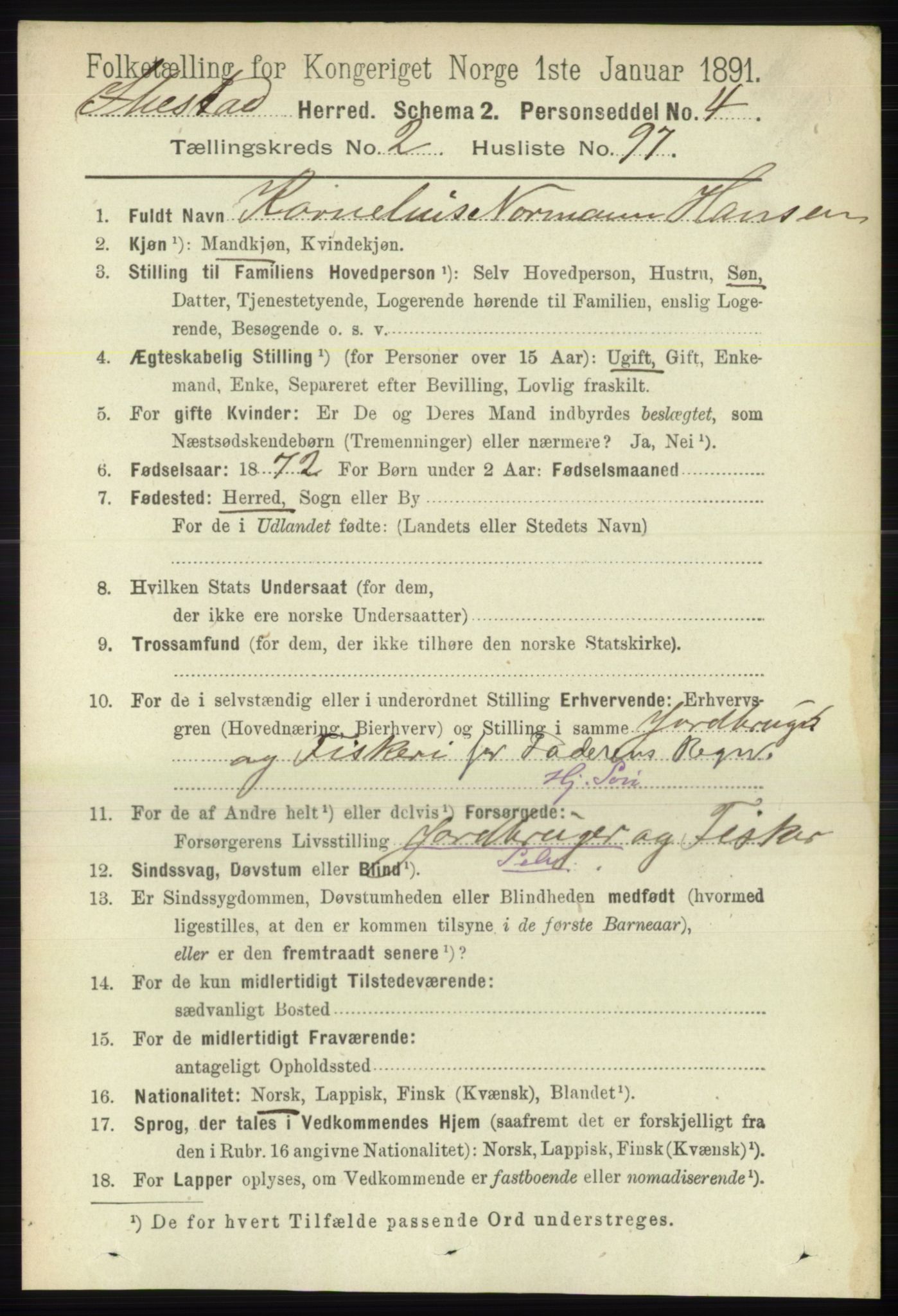 RA, Folketelling 1891 for 1917 Ibestad herred, 1891, s. 1448