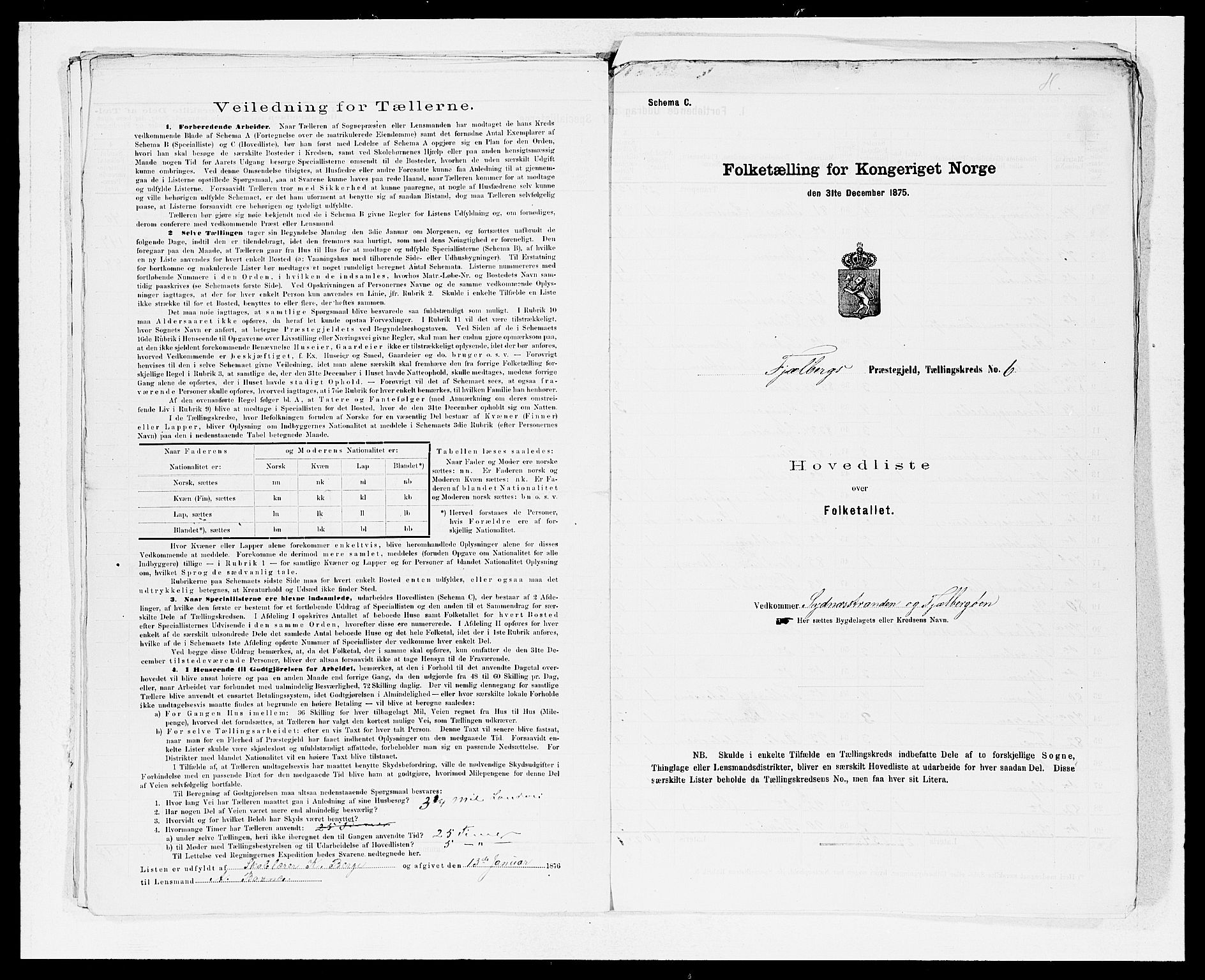 SAB, Folketelling 1875 for 1213P Fjelberg prestegjeld, 1875, s. 12