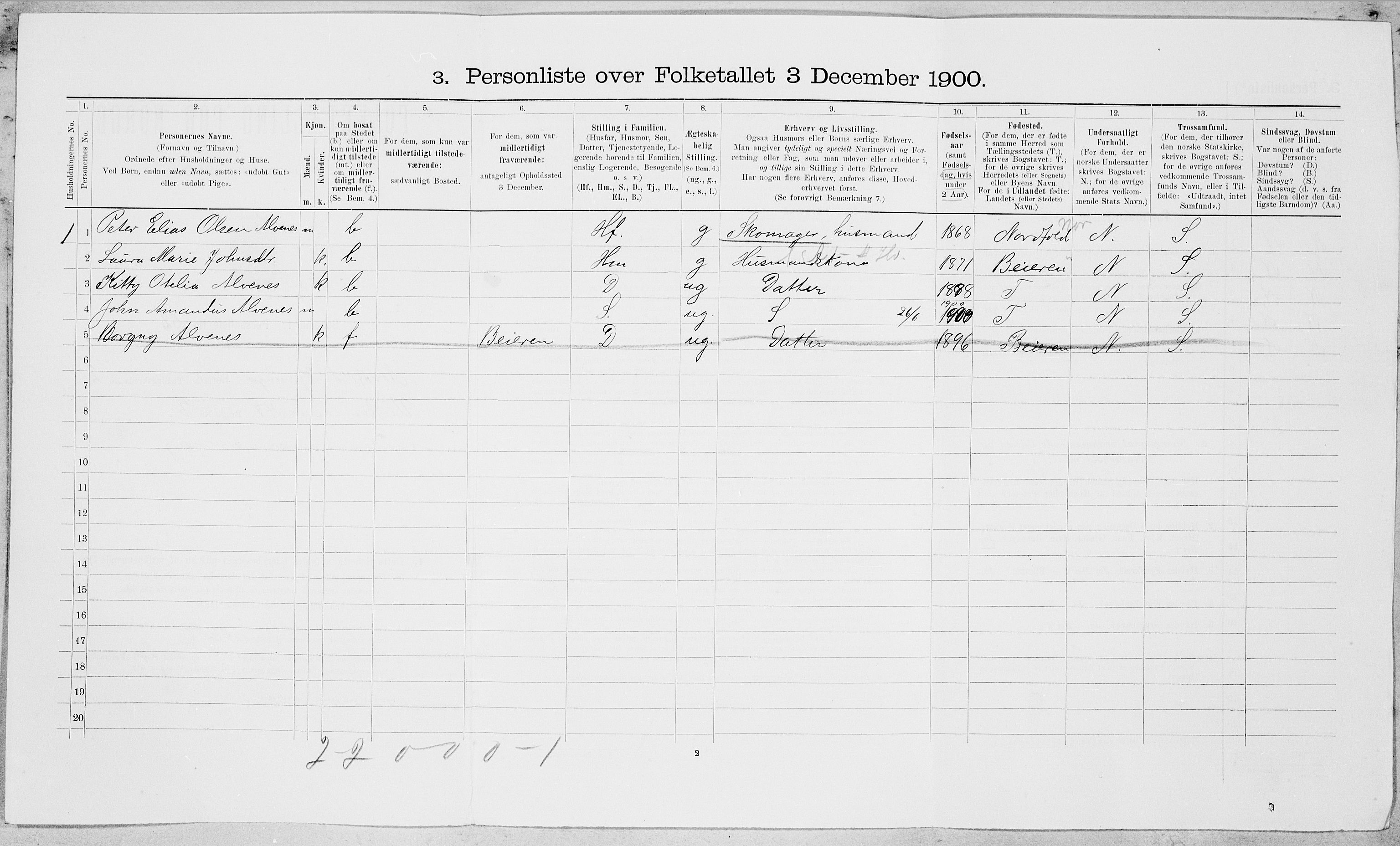 SAT, Folketelling 1900 for 1846 Nordfold-Kjerringøy herred, 1900, s. 243