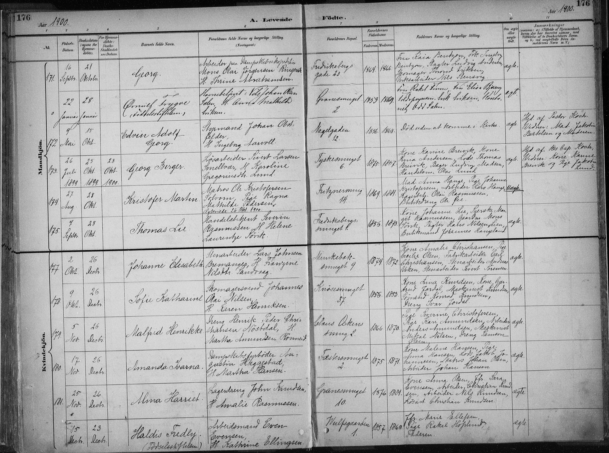 Nykirken Sokneprestembete, AV/SAB-A-77101/H/Haa/L0018: Ministerialbok nr. B 6, 1895-1903, s. 176
