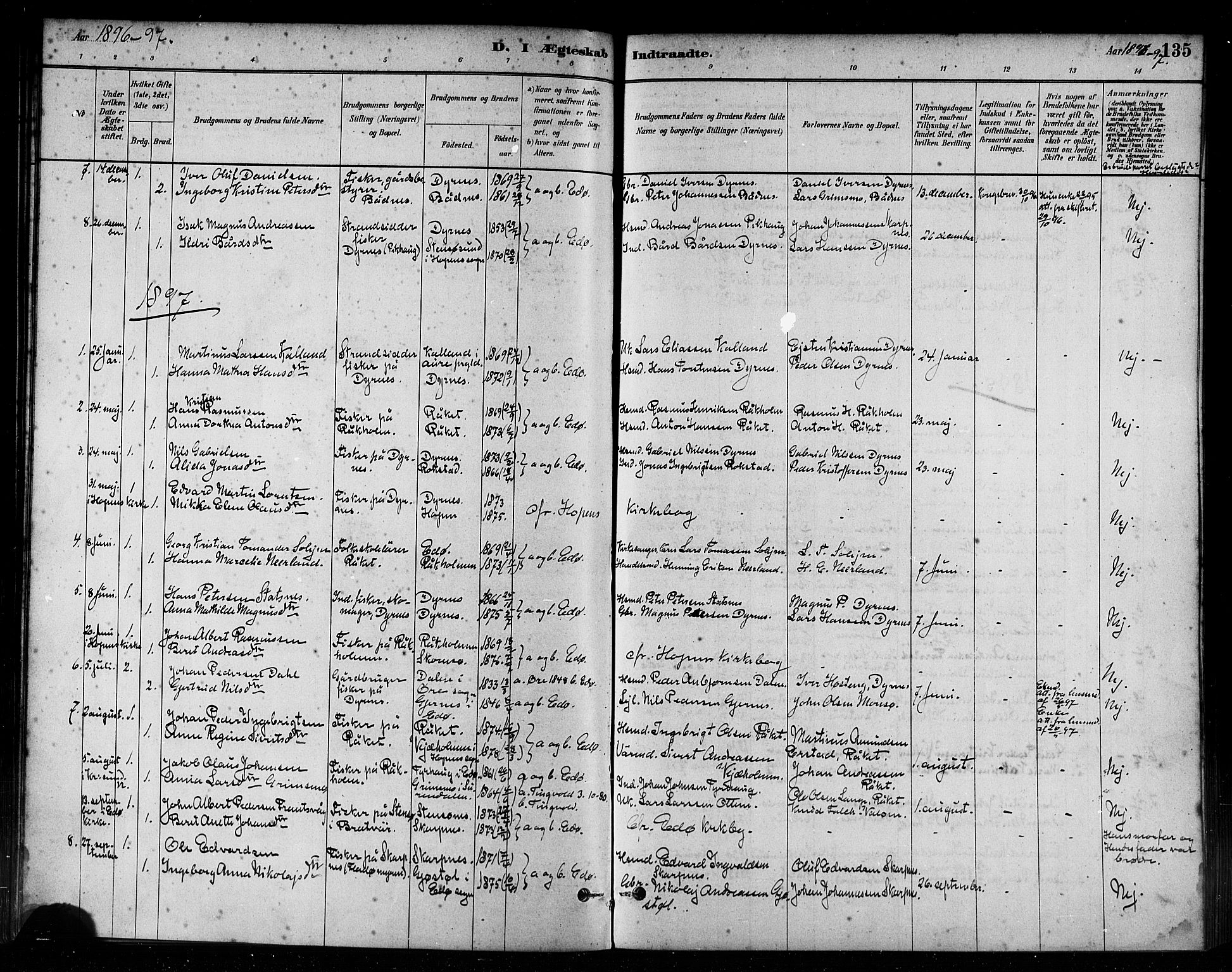 Ministerialprotokoller, klokkerbøker og fødselsregistre - Møre og Romsdal, SAT/A-1454/582/L0947: Ministerialbok nr. 582A01, 1880-1900, s. 135