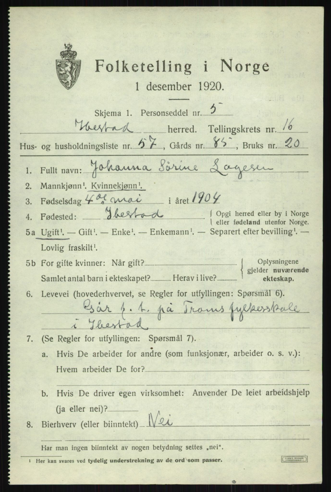 SATØ, Folketelling 1920 for 1917 Ibestad herred, 1920, s. 8690