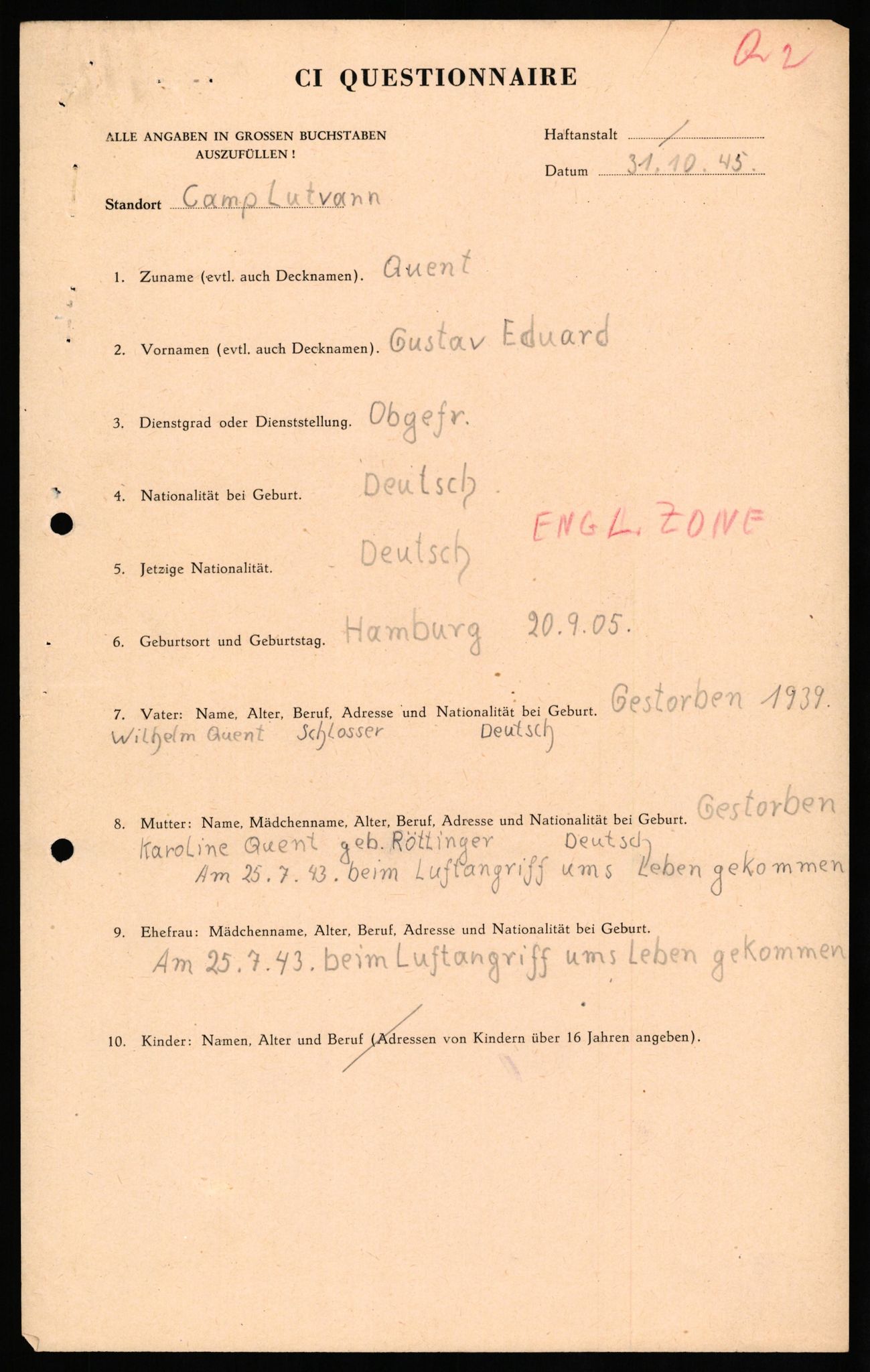 Forsvaret, Forsvarets overkommando II, AV/RA-RAFA-3915/D/Db/L0026: CI Questionaires. Tyske okkupasjonsstyrker i Norge. Tyskere., 1945-1946, s. 477