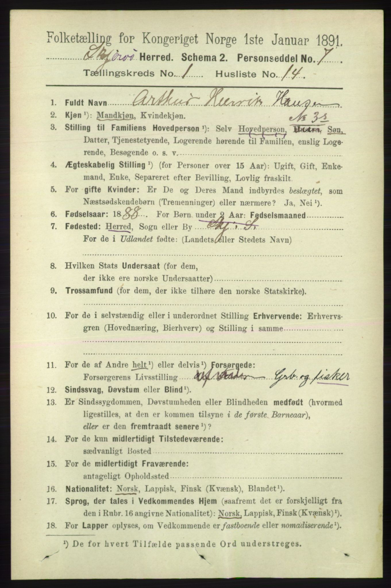 RA, Folketelling 1891 for 1941 Skjervøy herred, 1891, s. 247