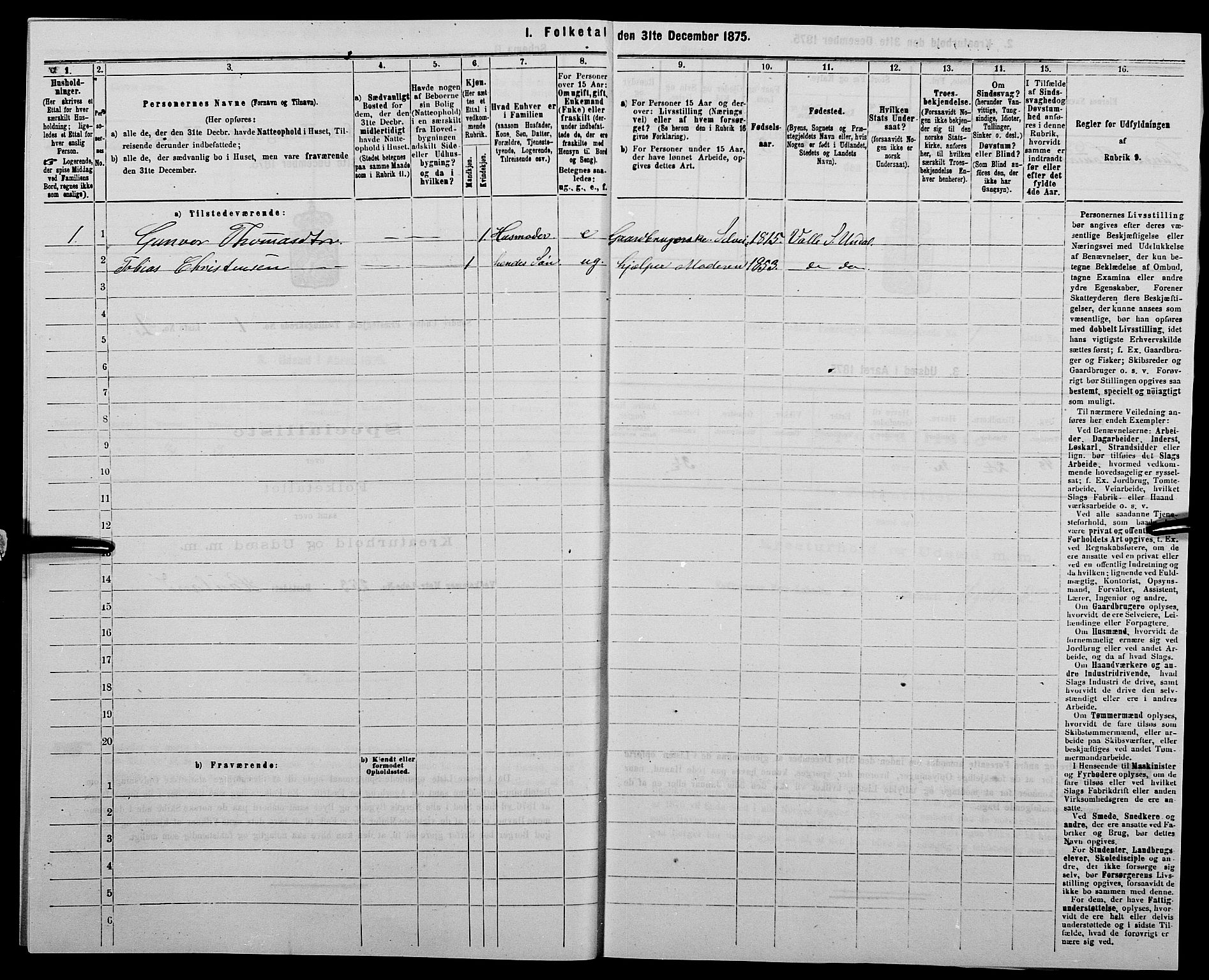 SAK, Folketelling 1875 for 1029P Sør-Audnedal prestegjeld, 1875, s. 97