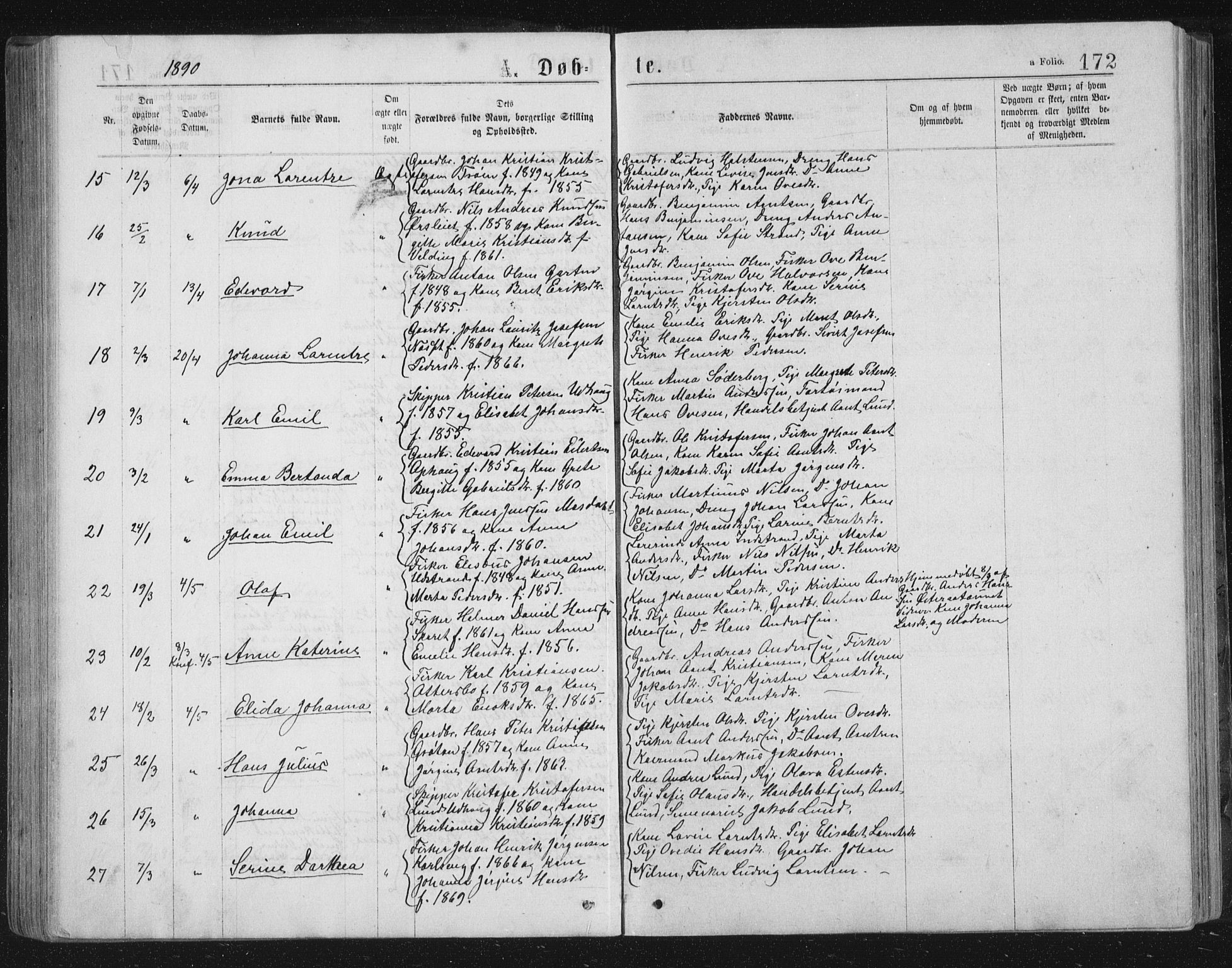 Ministerialprotokoller, klokkerbøker og fødselsregistre - Sør-Trøndelag, AV/SAT-A-1456/659/L0745: Klokkerbok nr. 659C02, 1869-1892, s. 172