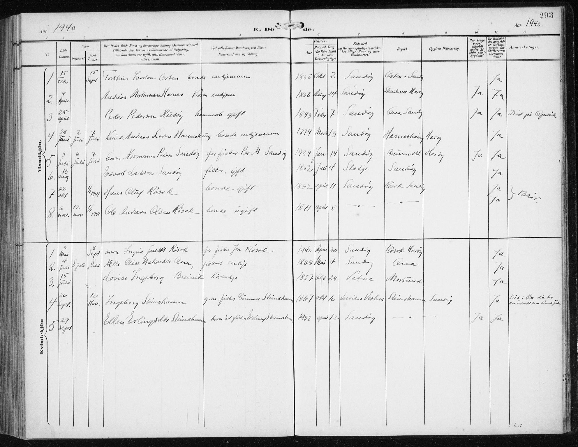 Ministerialprotokoller, klokkerbøker og fødselsregistre - Møre og Romsdal, SAT/A-1454/561/L0733: Klokkerbok nr. 561C03, 1900-1940, s. 293